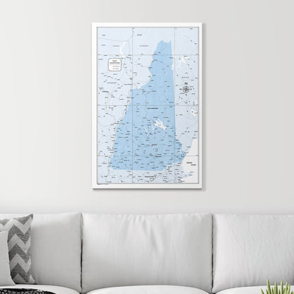 Push Pin New Hampshire Map (Pin Board) - Light Blue Color Splash CM Pin Board