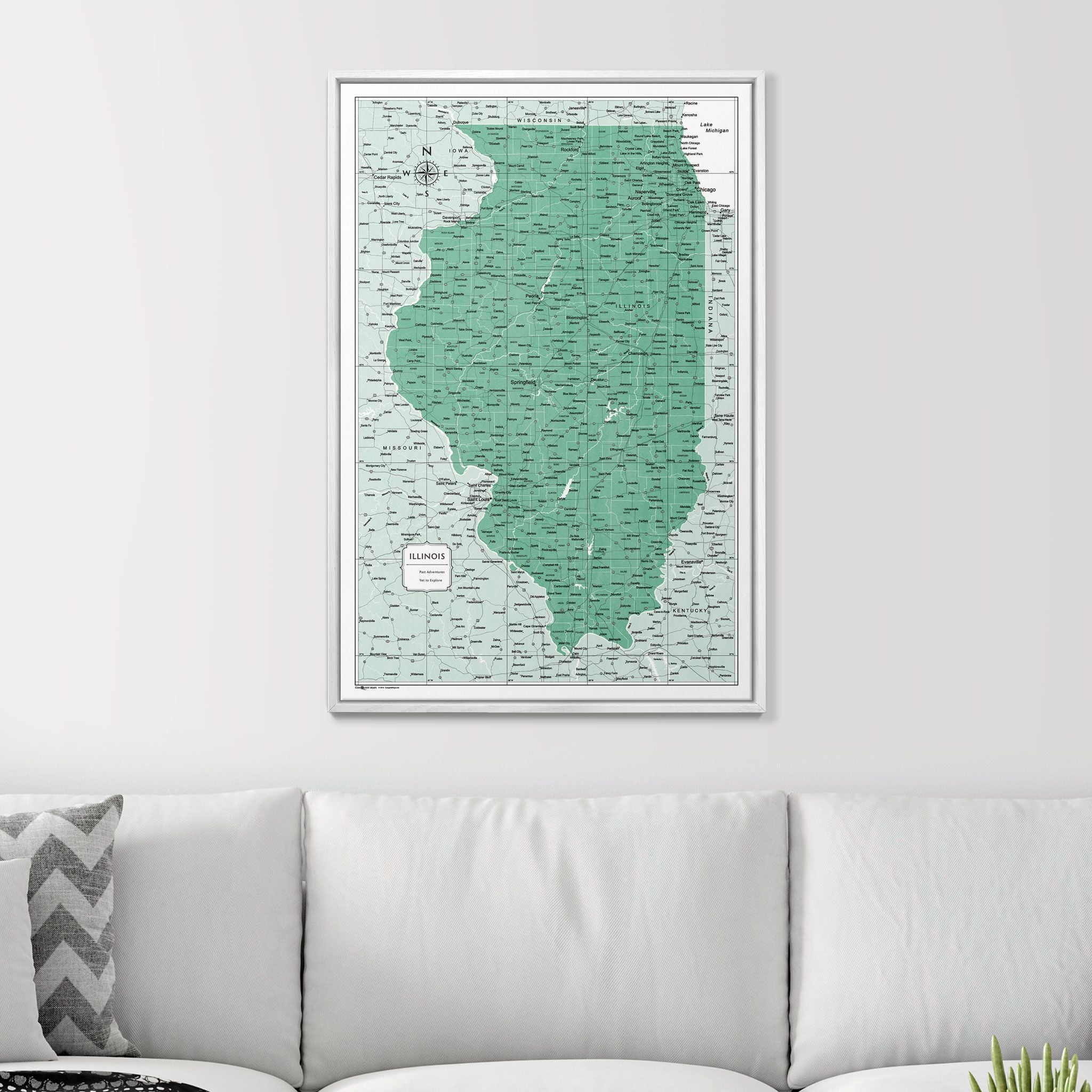 Push Pin Illinois Map (Pin Board) - Green Color Splash CM Pin Board