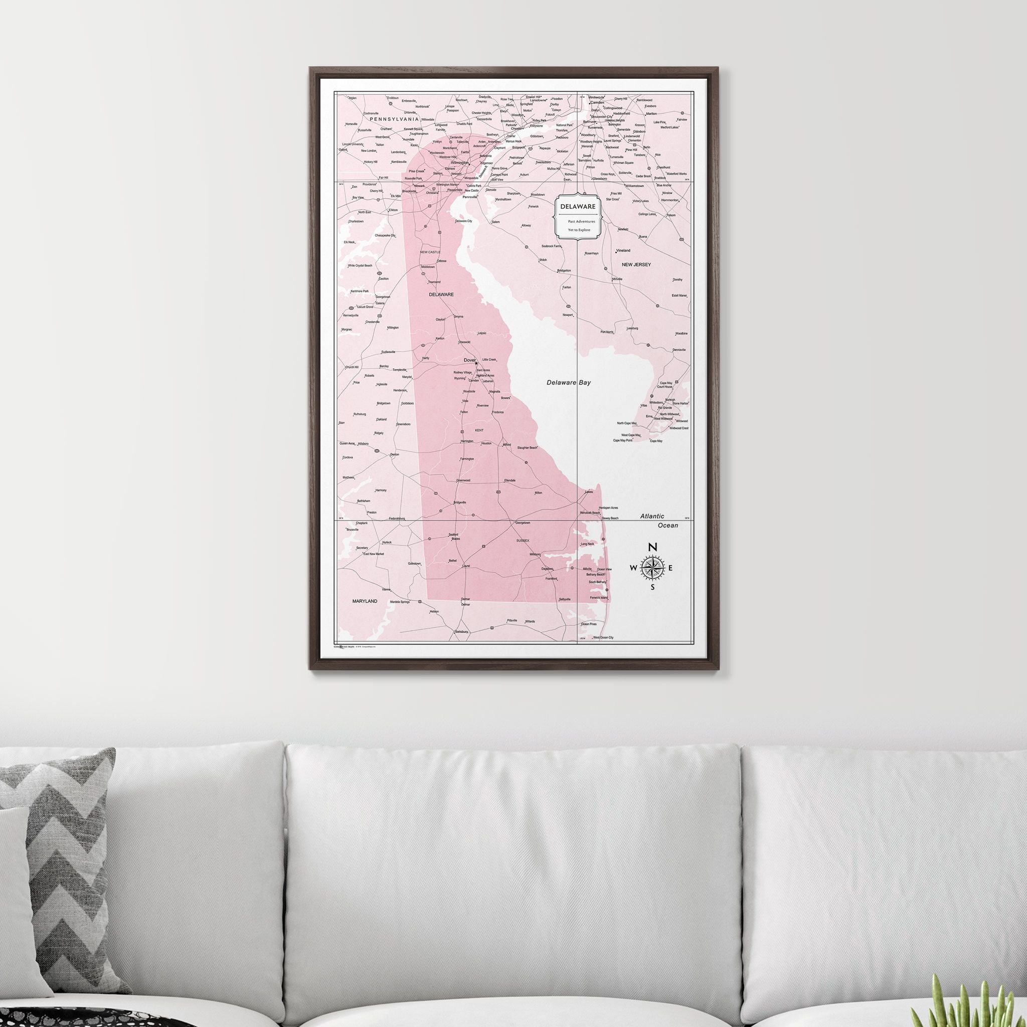 Push Pin Delaware Map (Pin Board) - Pink Color Splash CM Pin Board