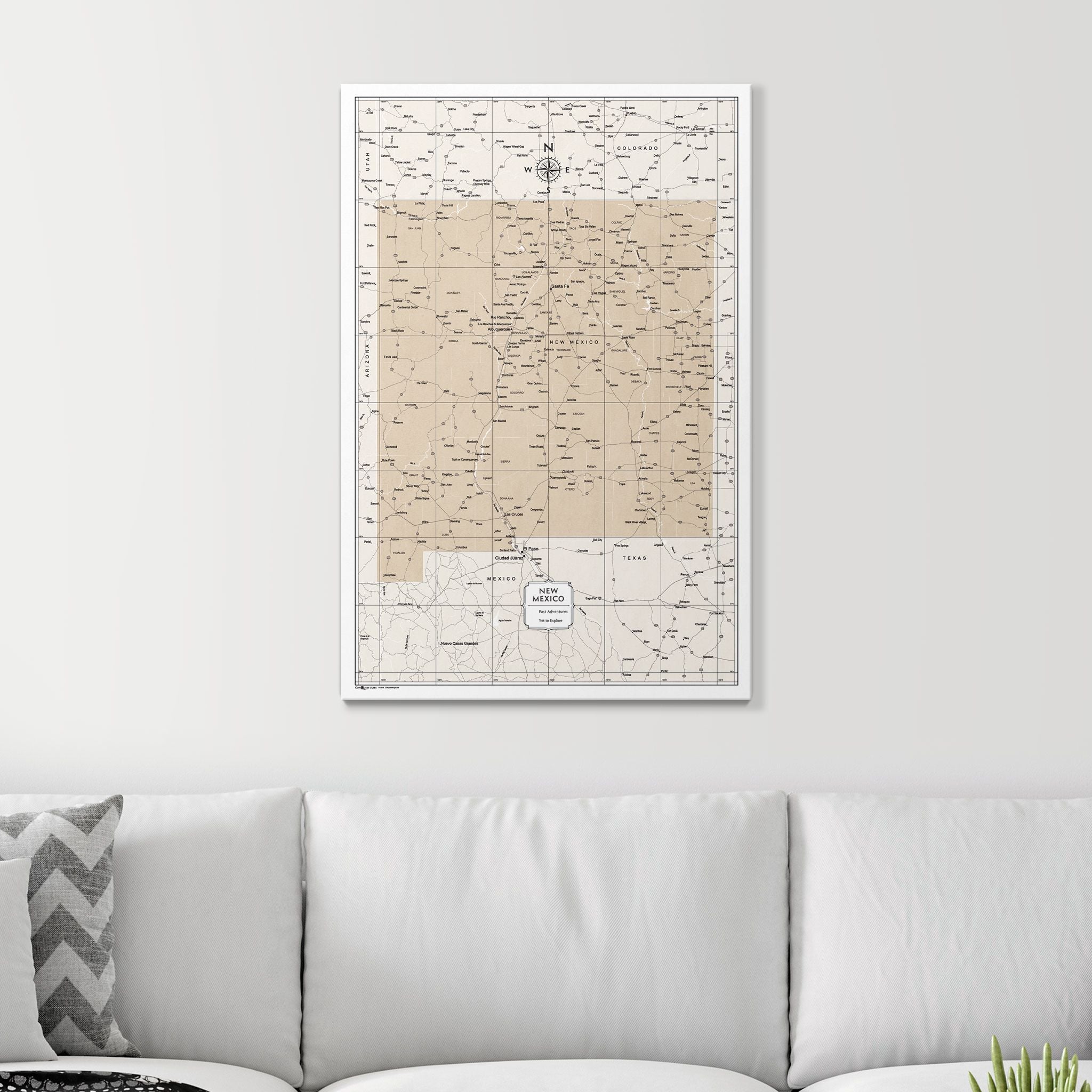 Push Pin New Mexico Map (Pin Board) - Light Brown Color Splash CM Pin Board