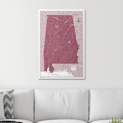 Push Pin Alabama Map (Pin Board) - Burgundy Color Splash CM Pin Board