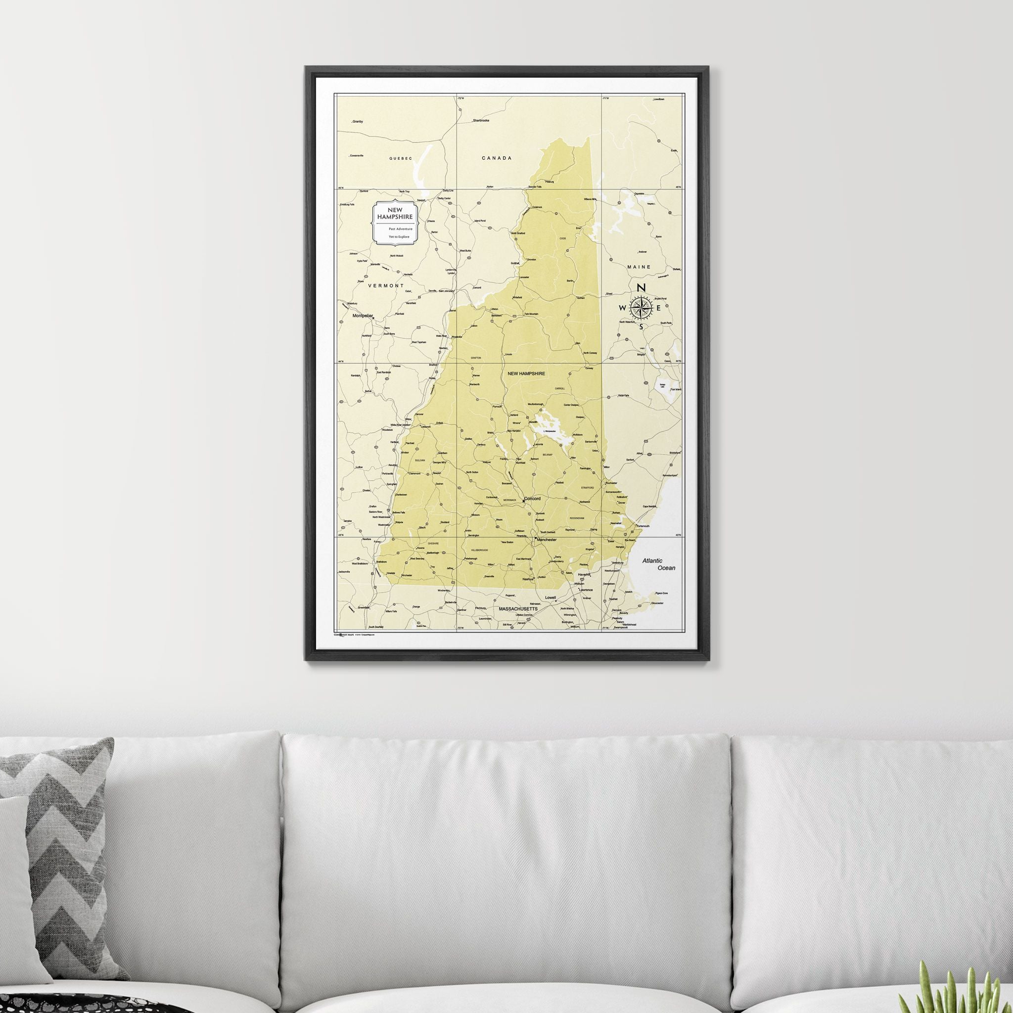 Push Pin New Hampshire Map (Pin Board) - Yellow Color Splash CM Pin Board