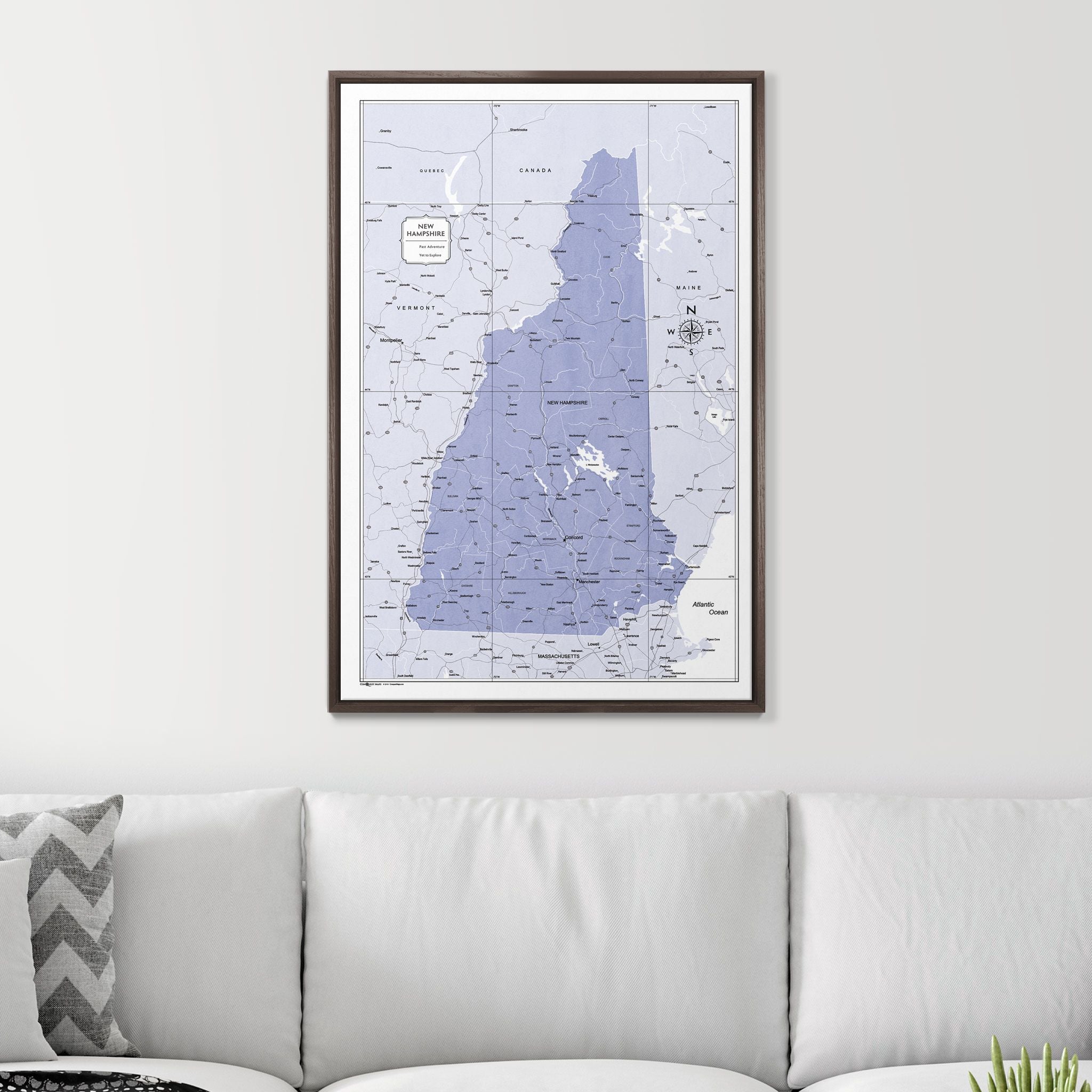 Push Pin New Hampshire Map (Pin Board) - Purple Color Splash CM Pin Board