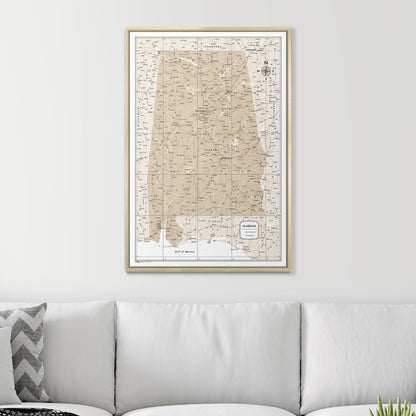 Push Pin Alabama Map (Pin Board) - Light Brown Color Splash CM Pin Board