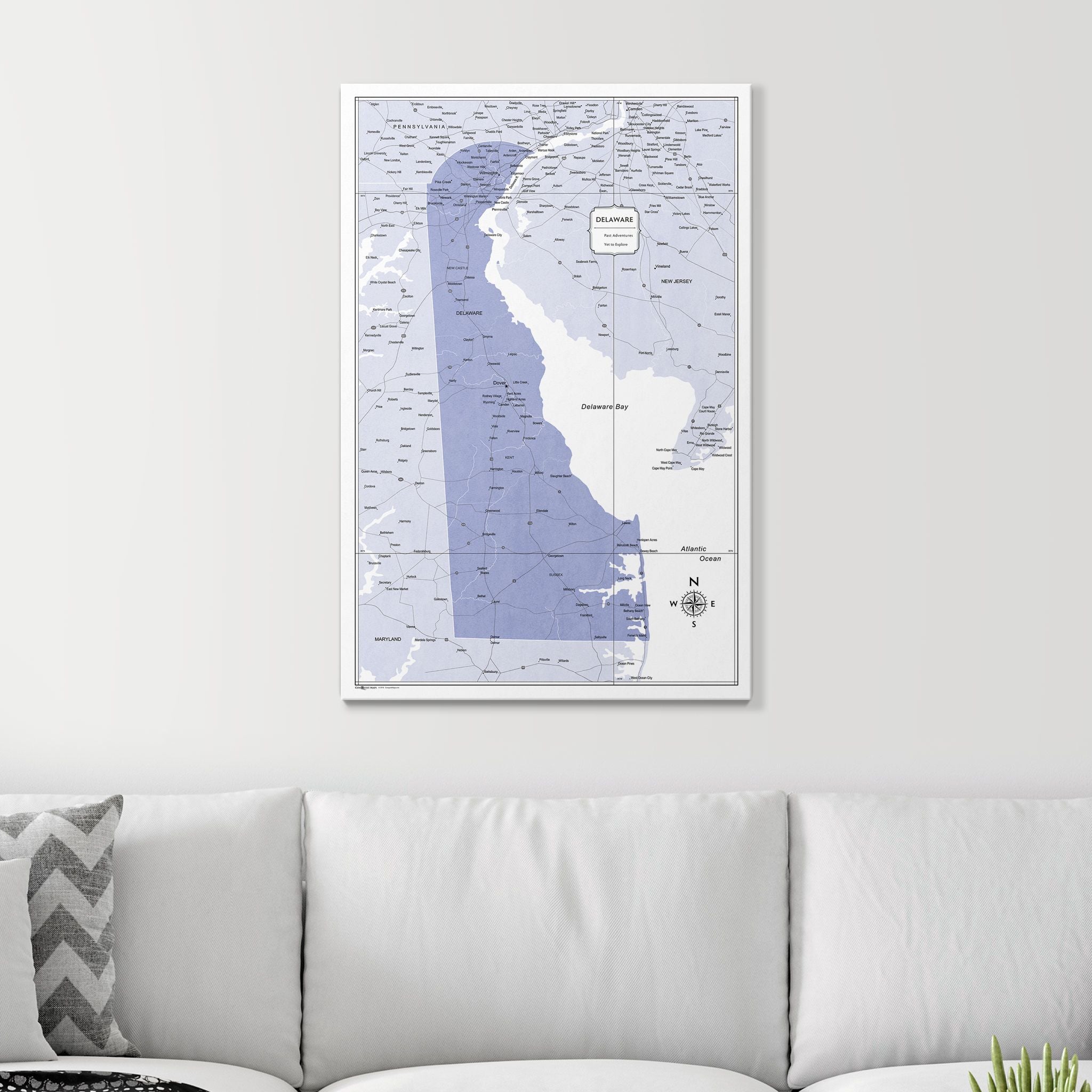 Push Pin Delaware Map (Pin Board) - Purple Color Splash CM Pin Board