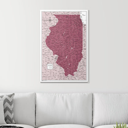 Push Pin Illinois Map (Pin Board) - Burgundy Color Splash CM Pin Board