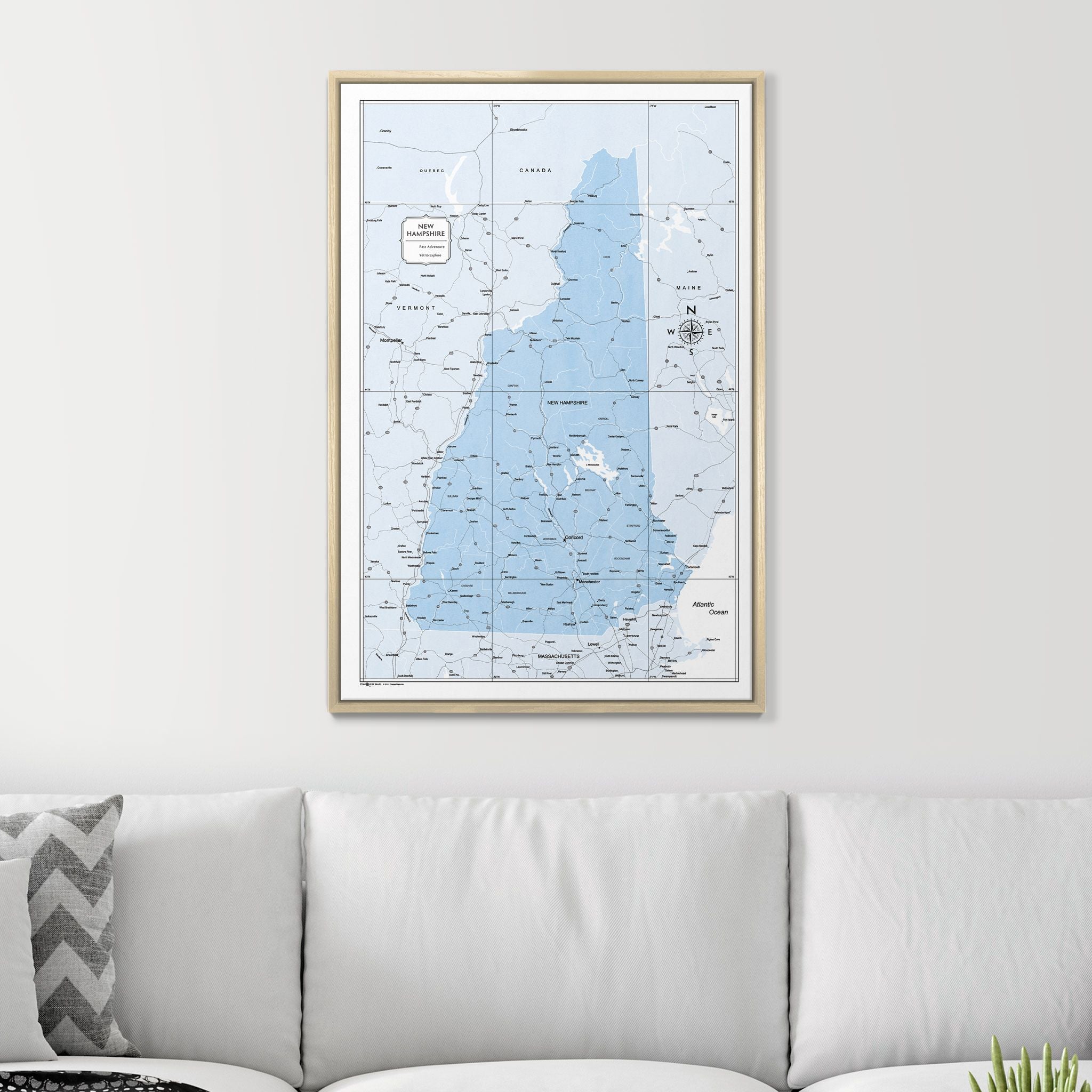 Push Pin New Hampshire Map (Pin Board) - Light Blue Color Splash CM Pin Board