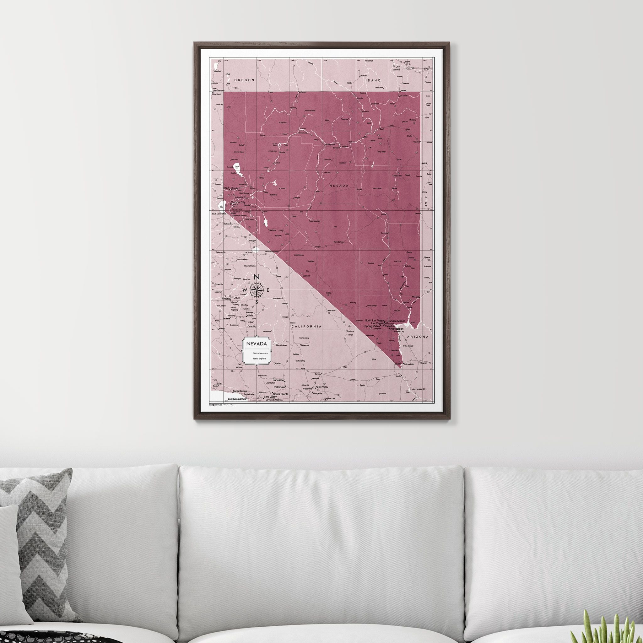 Push Pin Nevada Map (Pin Board) - Burgundy Color Splash CM Pin Board