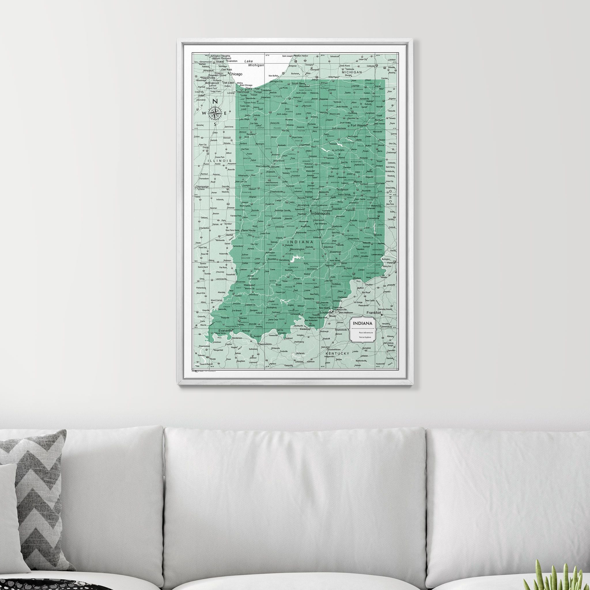 Push Pin Indiana Map (Pin Board) - Green Color Splash CM Pin Board