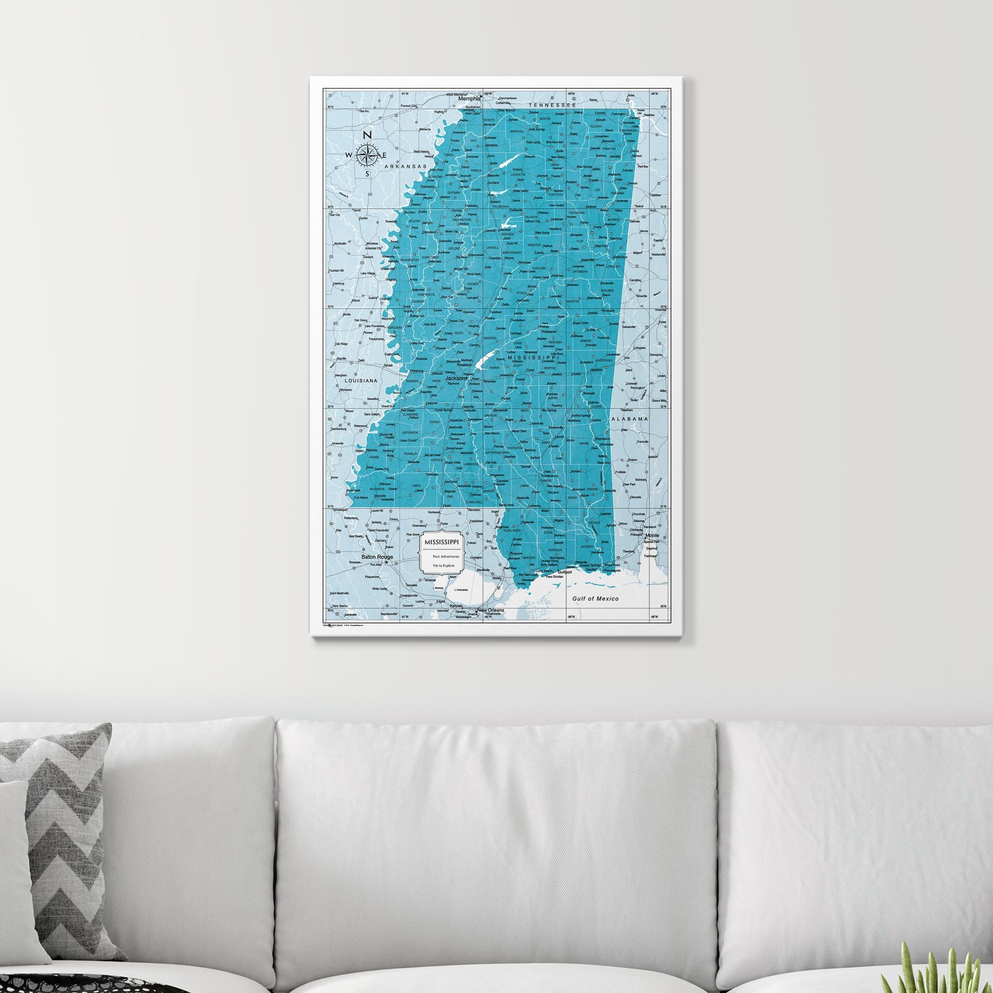 Push Pin Mississippi Map (Pin Board) - Teal Color Splash CM Pin Board