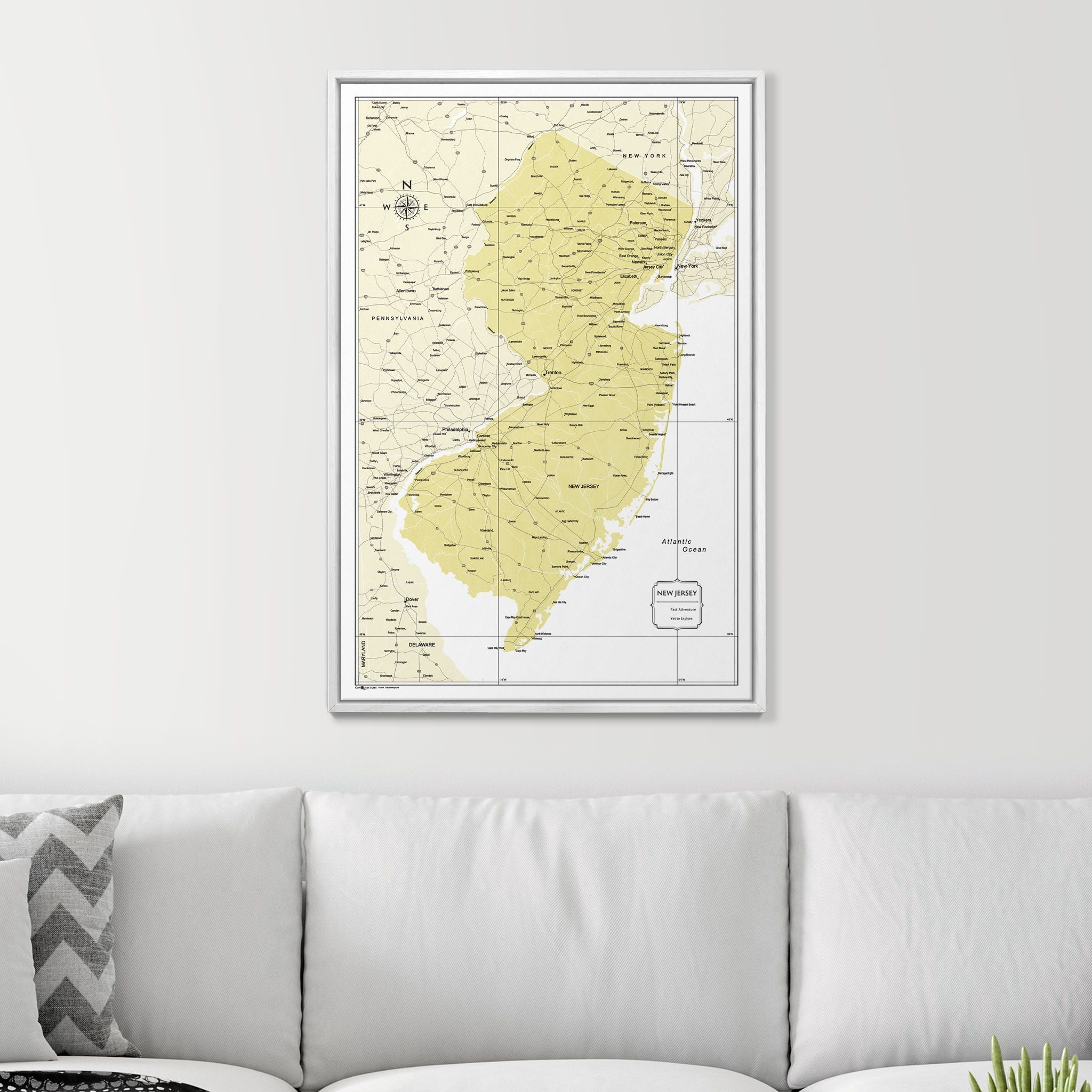 Push Pin New Jersey Map (Pin Board) - Yellow Color Splash CM Pin Board