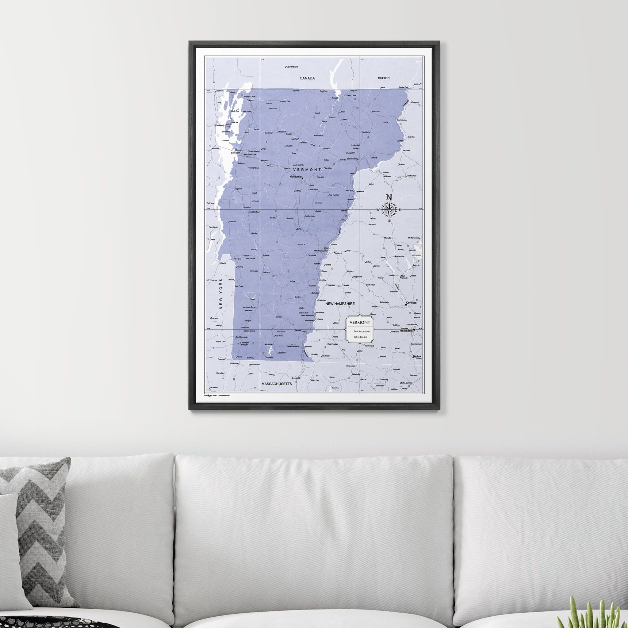 Push Pin Vermont Map (Pin Board) - Purple Color Splash CM Pin Board