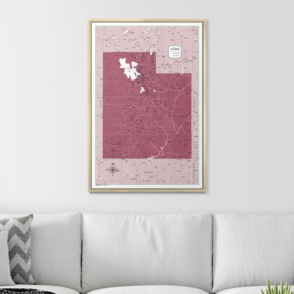 Push Pin Utah Map (Pin Board) - Burgundy Color Splash CM Pin Board