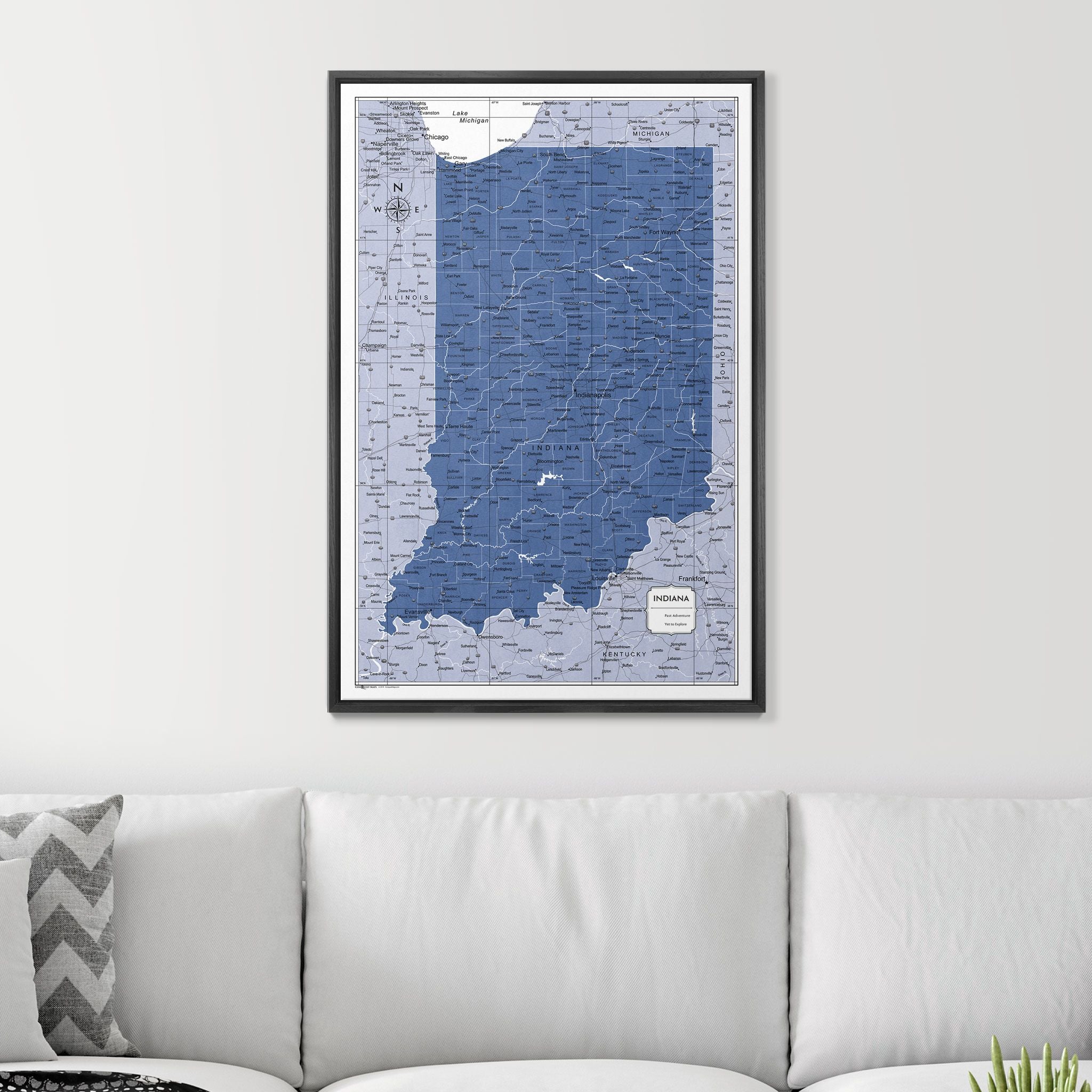 Push Pin Indiana Map (Pin Board) - Navy Color Splash CM Pin Board