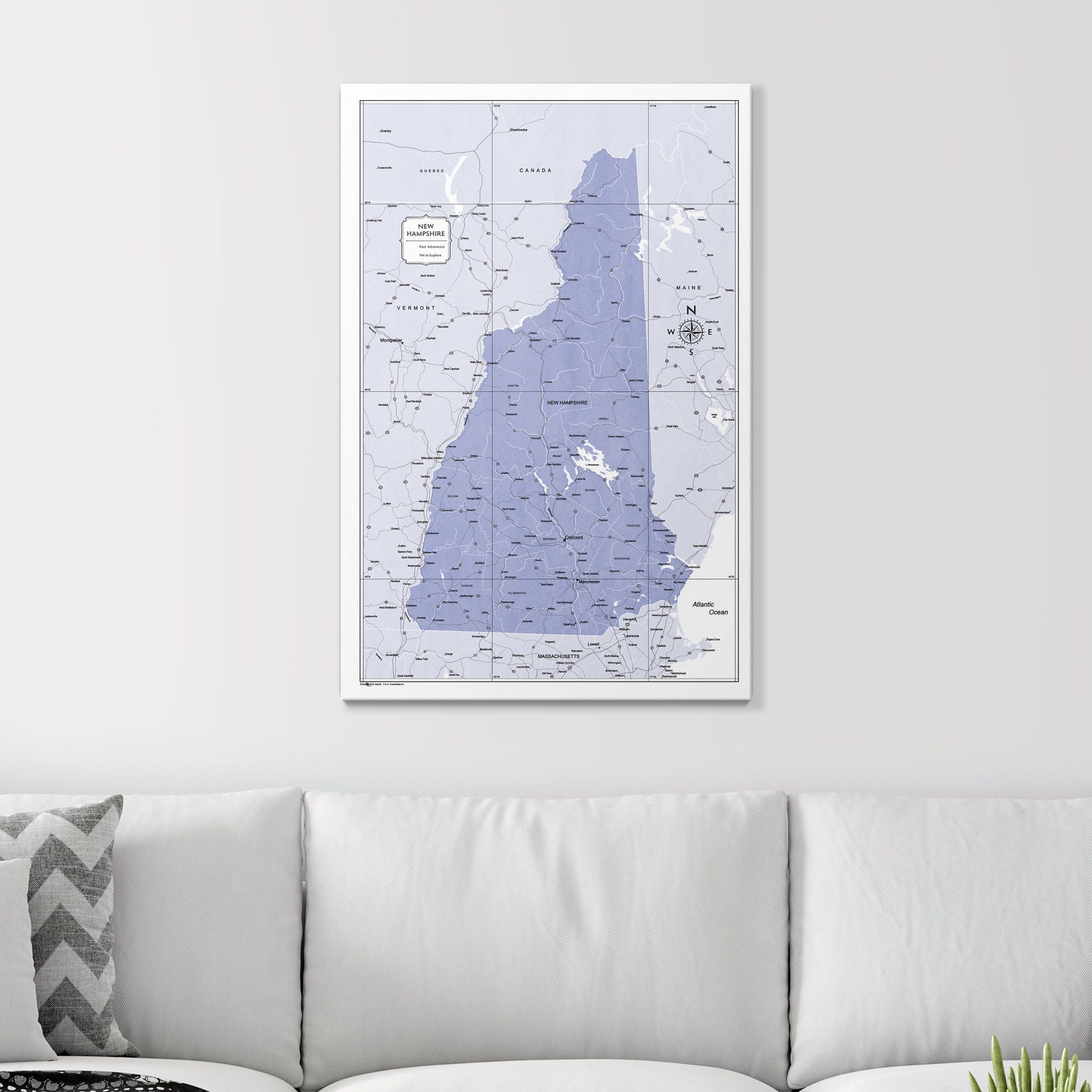 Push Pin New Hampshire Map (Pin Board) - Purple Color Splash CM Pin Board