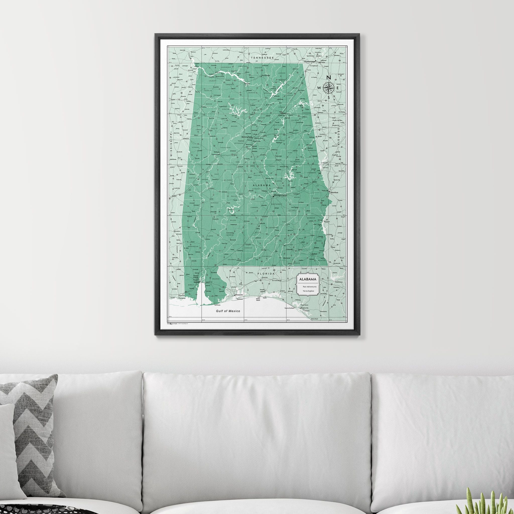 Push Pin Alabama Map (Pin Board) - Green Color Splash CM Pin Board