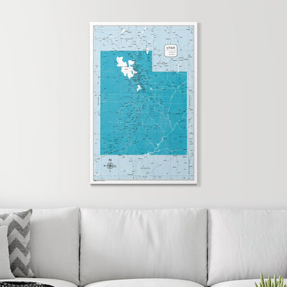 Push Pin Utah Map (Pin Board) - Teal Color Splash CM Pin Board