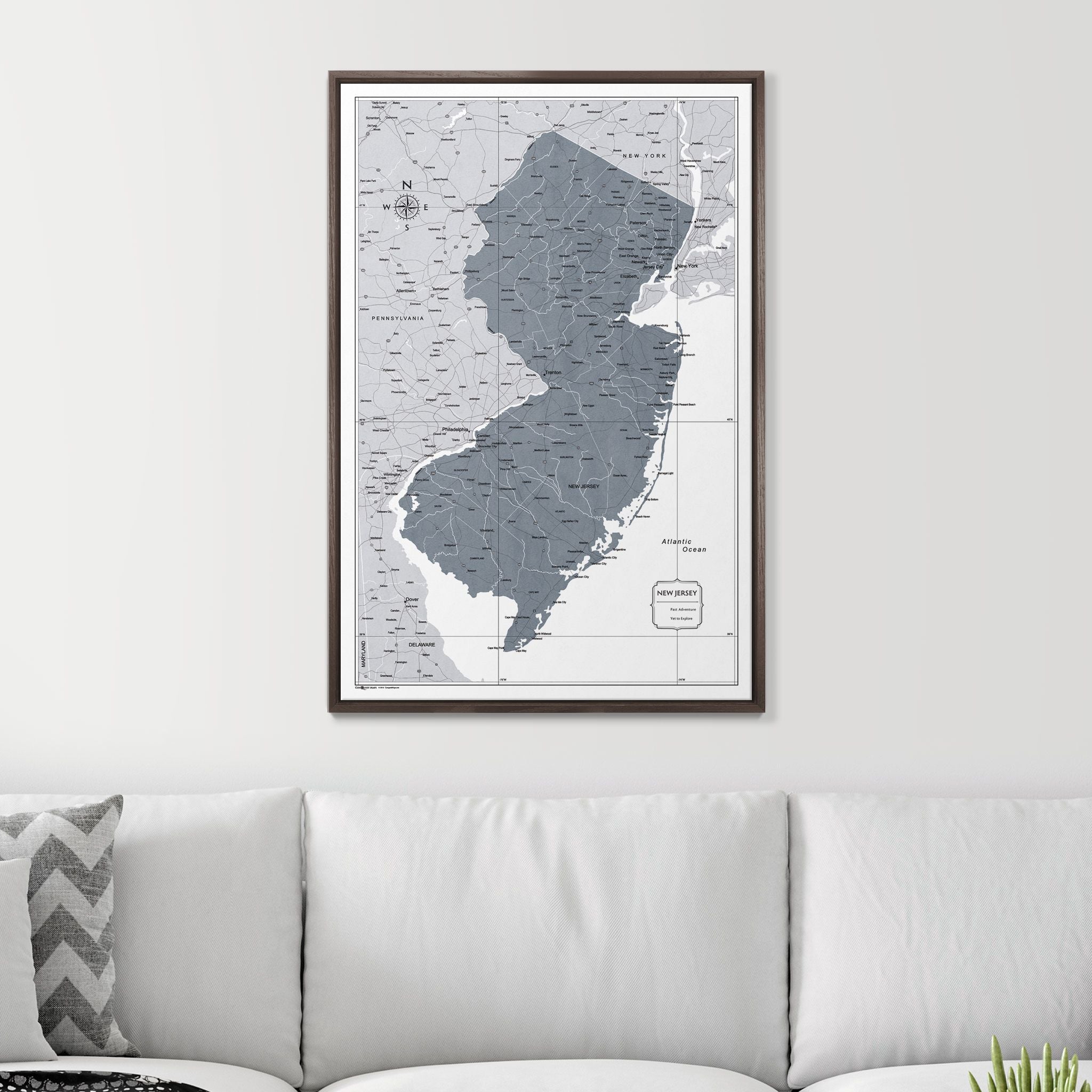 Push Pin New Jersey Map (Pin Board) - Dark Gray Color Splash CM Pin Board