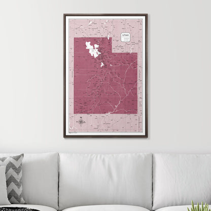 Push Pin Utah Map (Pin Board) - Burgundy Color Splash CM Pin Board