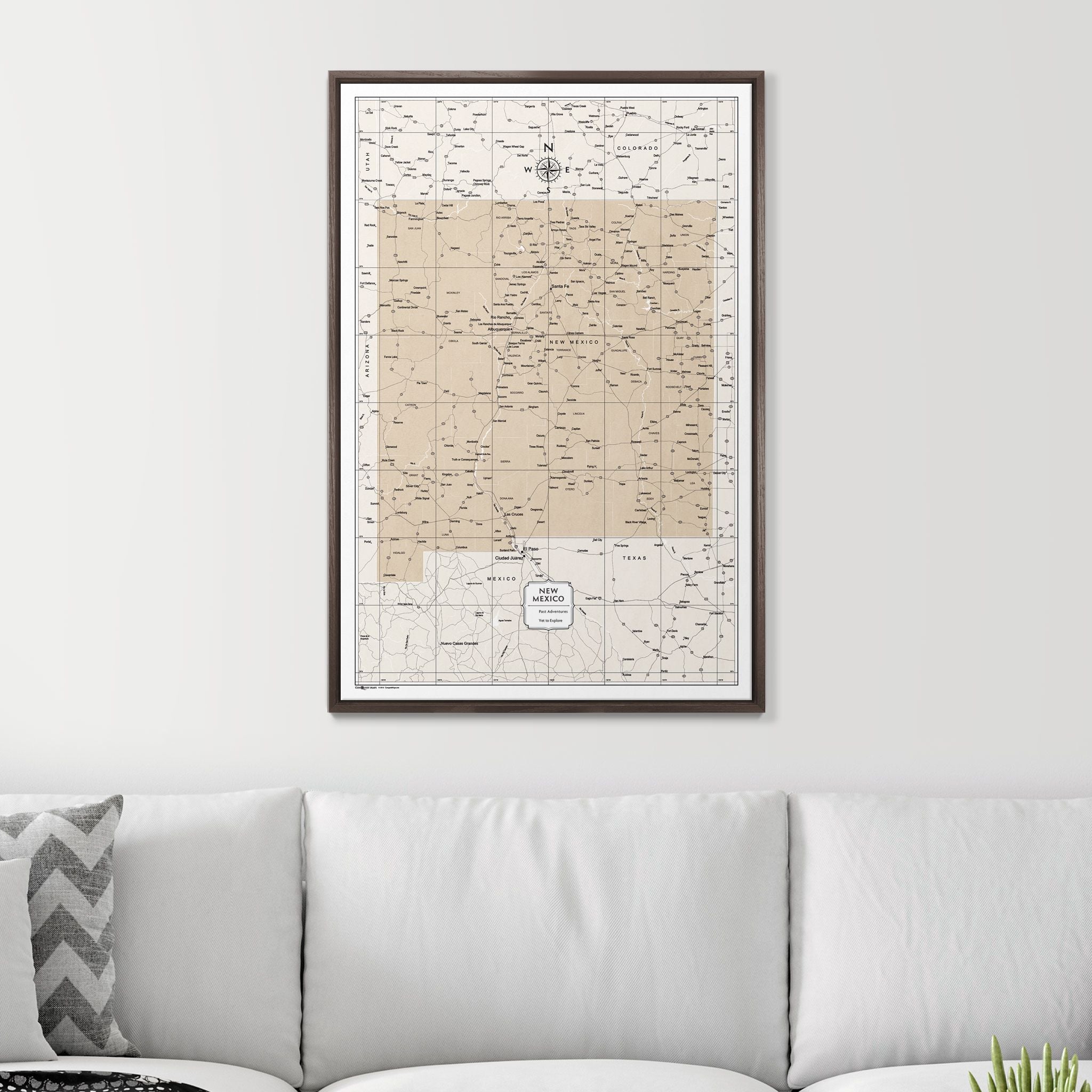 Push Pin New Mexico Map (Pin Board) - Light Brown Color Splash CM Pin Board