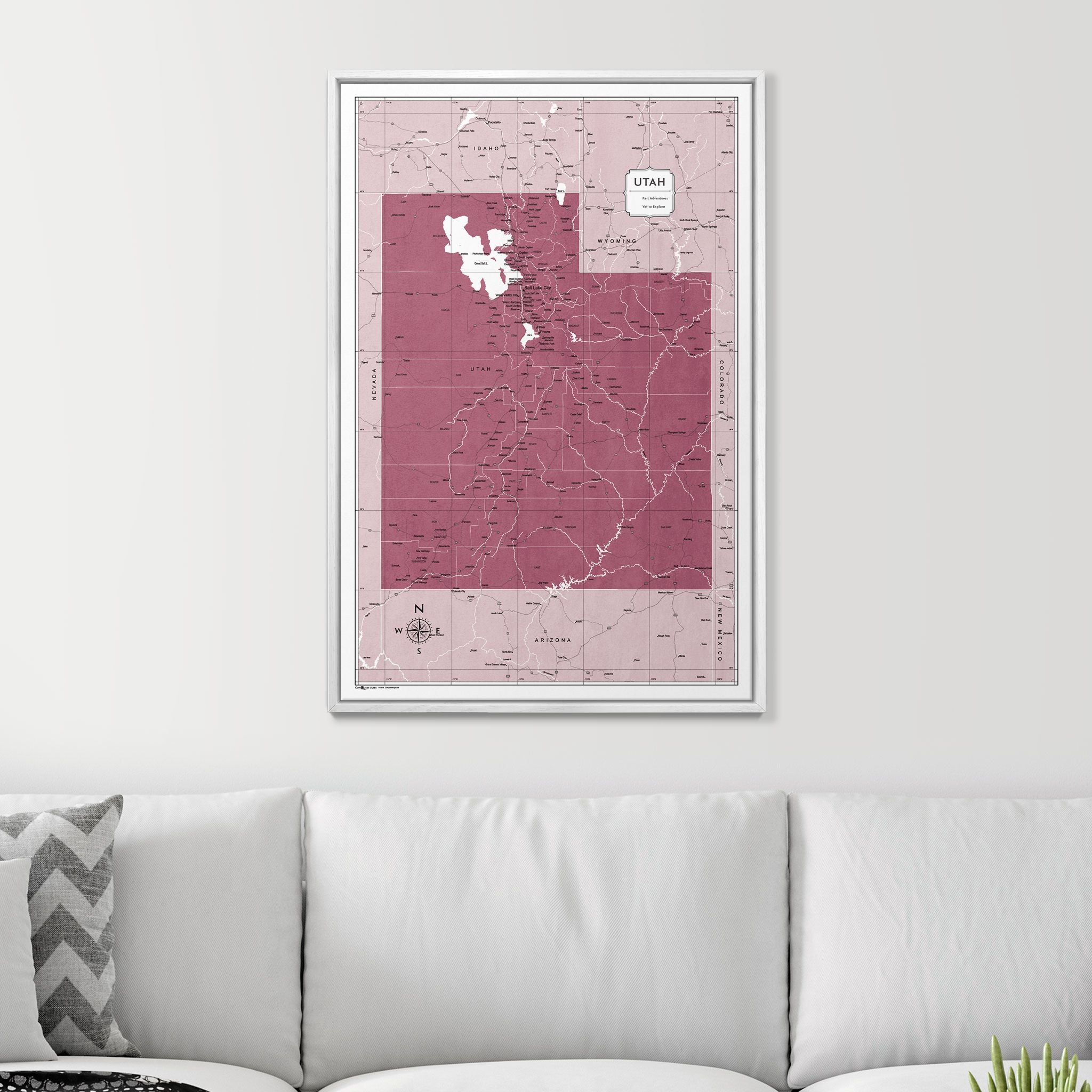 Push Pin Utah Map (Pin Board) - Burgundy Color Splash CM Pin Board