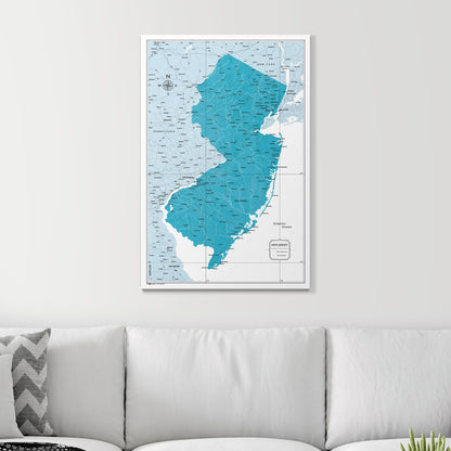 Push Pin New Jersey Map (Pin Board) - Teal Color Splash CM Pin Board