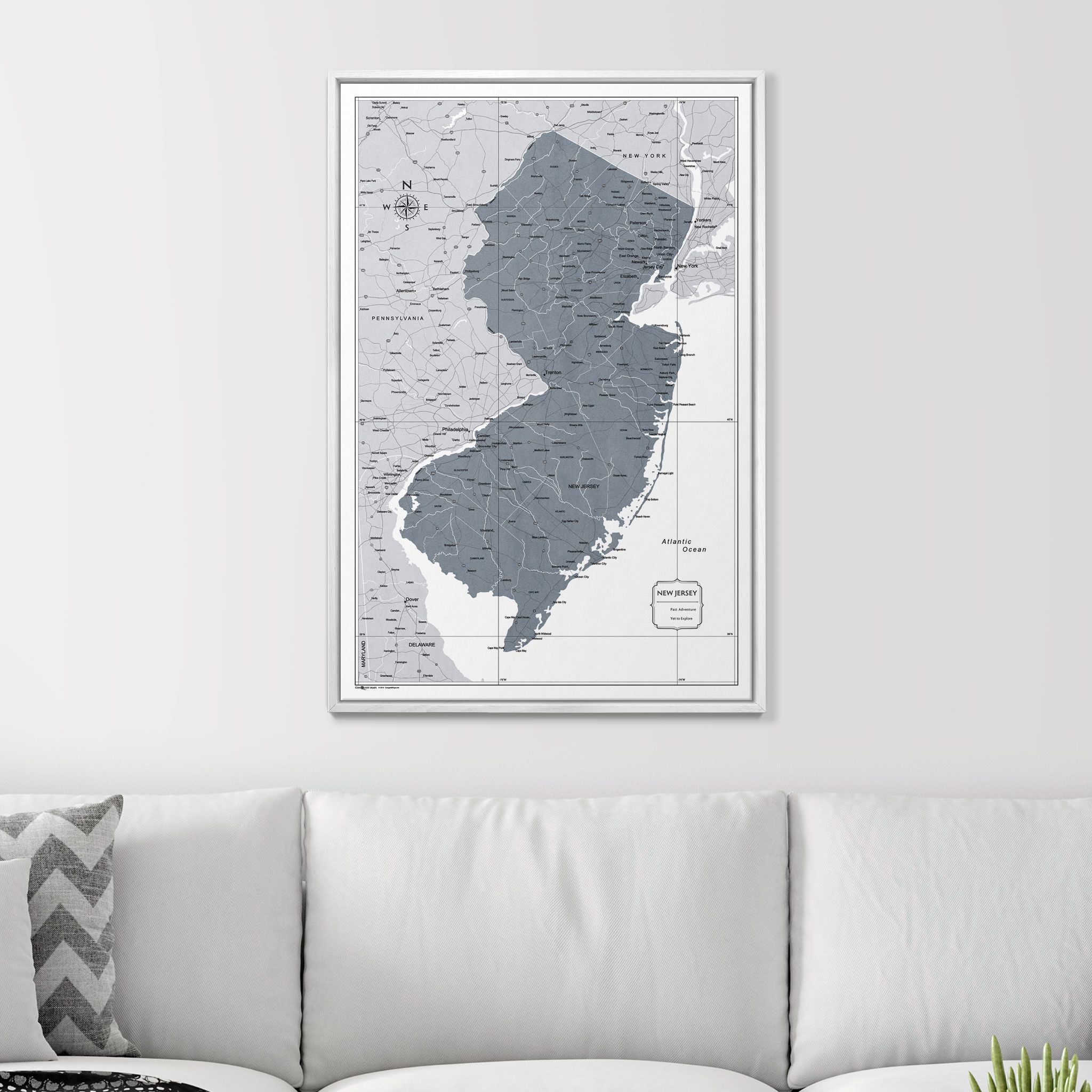 Push Pin New Jersey Map (Pin Board) - Dark Gray Color Splash CM Pin Board