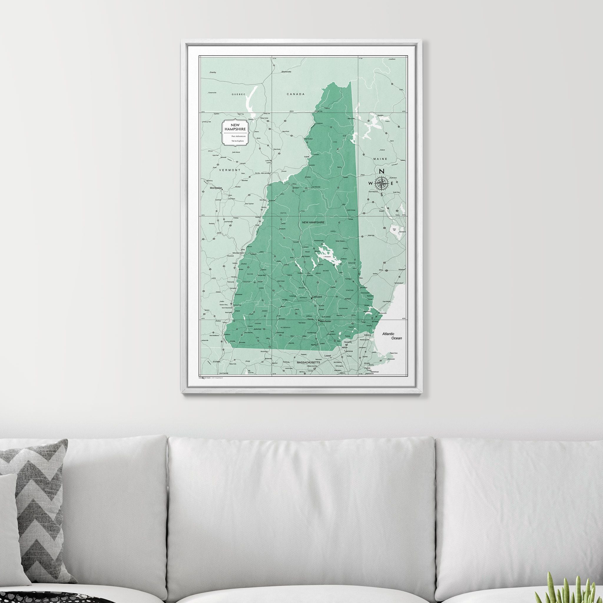 Push Pin New Hampshire Map (Pin Board) - Green Color Splash CM Pin Board