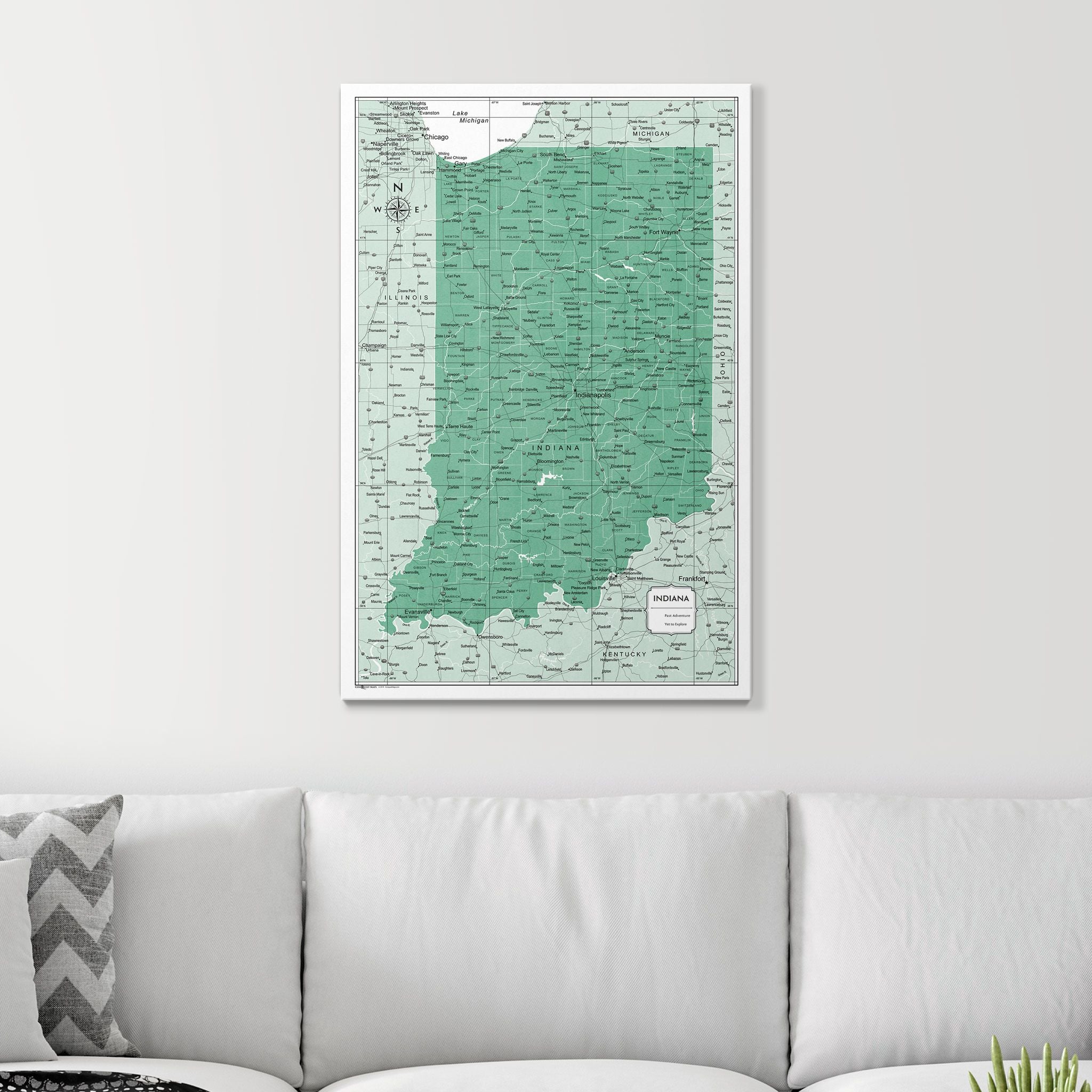 Push Pin Indiana Map (Pin Board) - Green Color Splash CM Pin Board