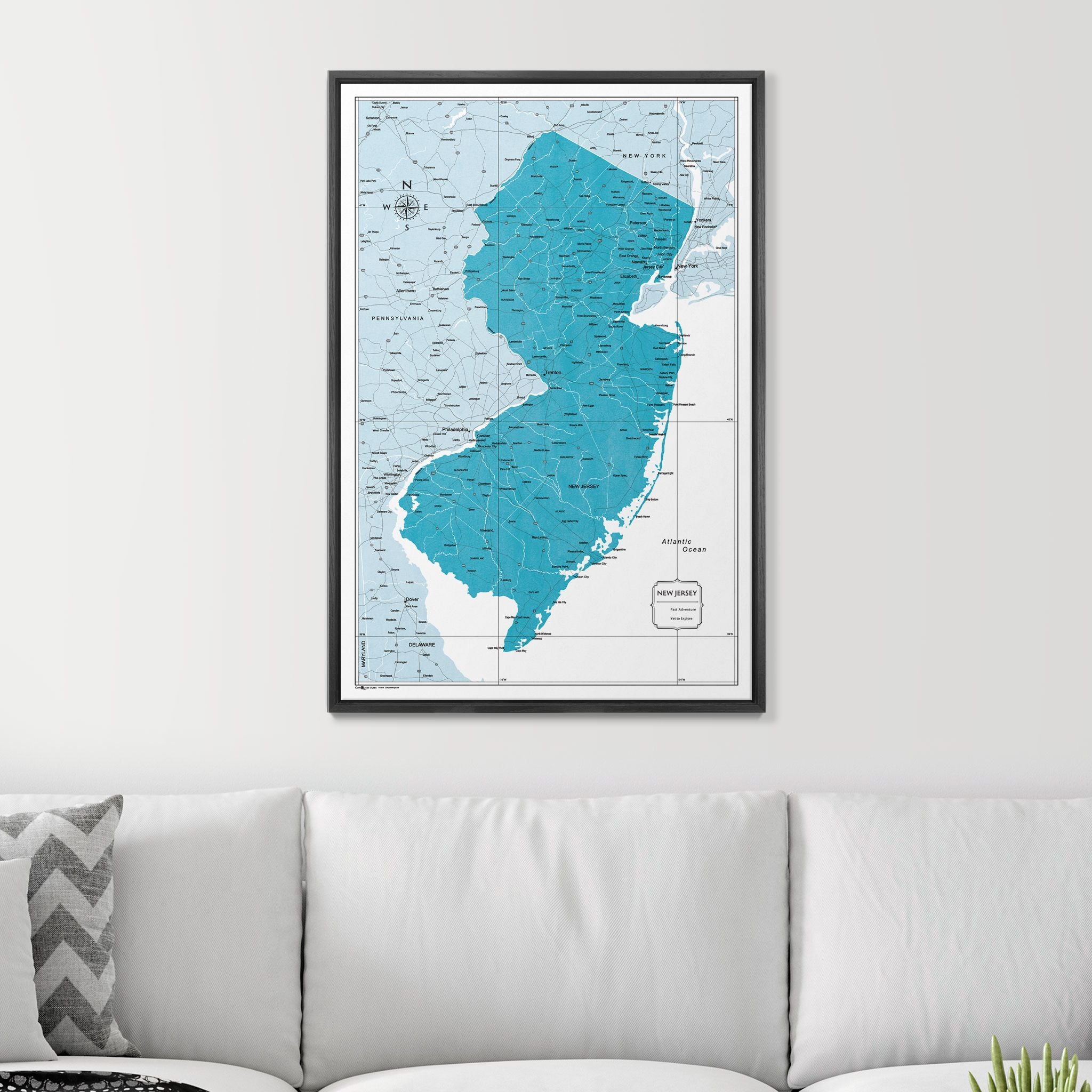 Push Pin New Jersey Map (Pin Board) - Teal Color Splash CM Pin Board