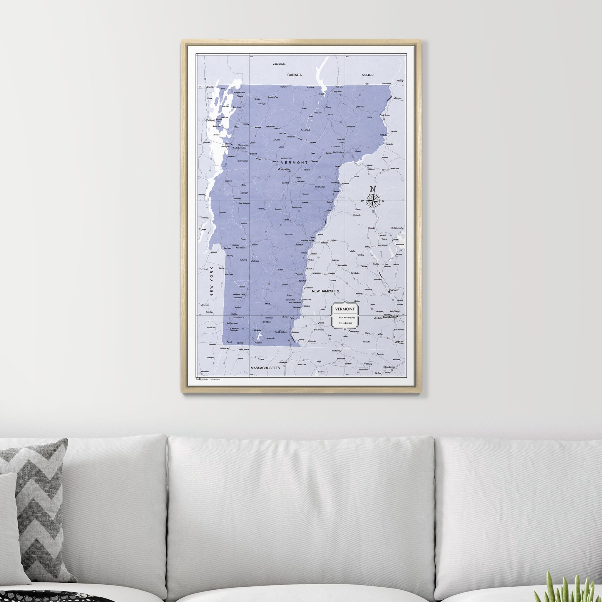 Push Pin Vermont Map (Pin Board) - Purple Color Splash CM Pin Board