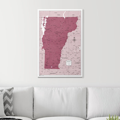 Push Pin Vermont Map (Pin Board) - Burgundy Color Splash CM Pin Board