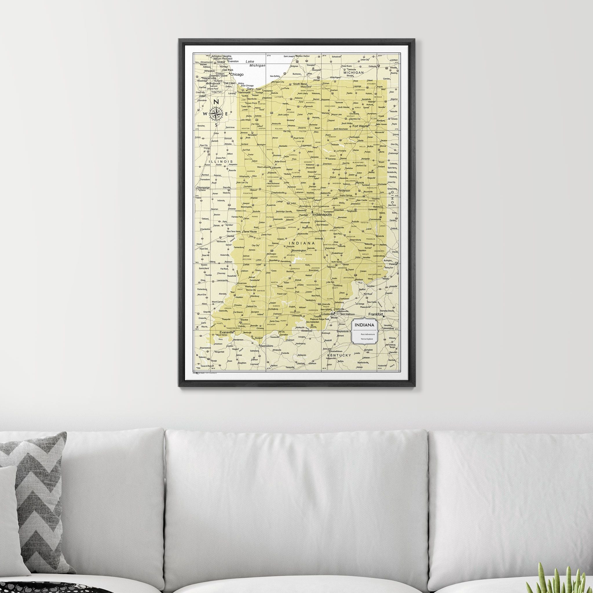 Push Pin Indiana Map (Pin Board) - Yellow Color Splash CM Pin Board