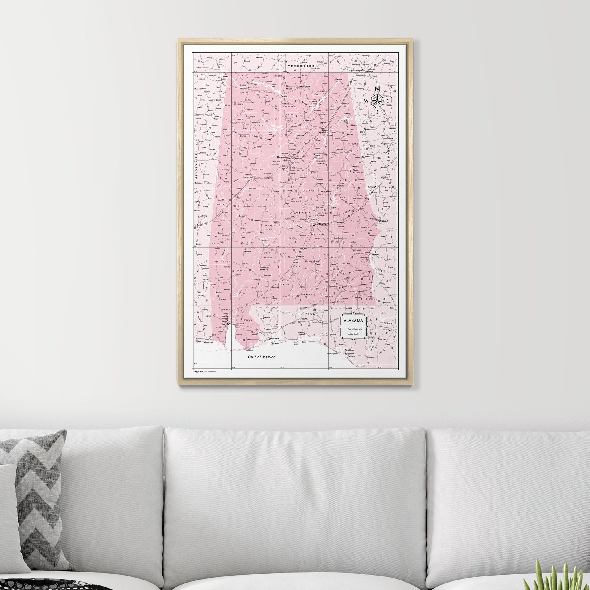 Push Pin Alabama Map (Pin Board) - Pink Color Splash CM Pin Board