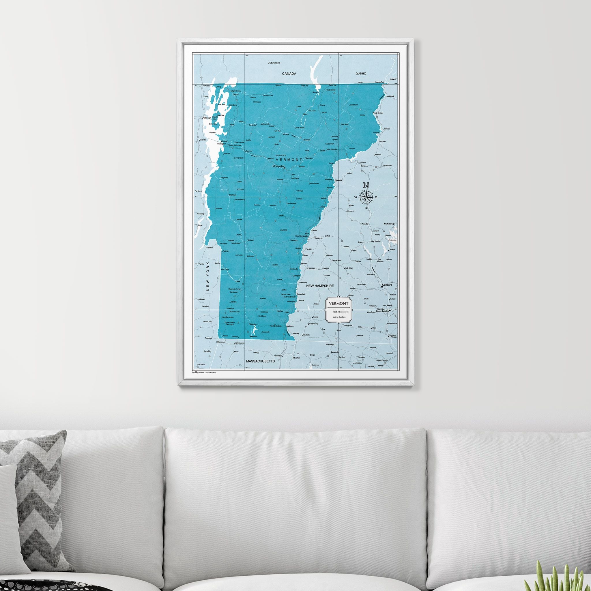 Push Pin Vermont Map (Pin Board) - Teal Color Splash CM Pin Board