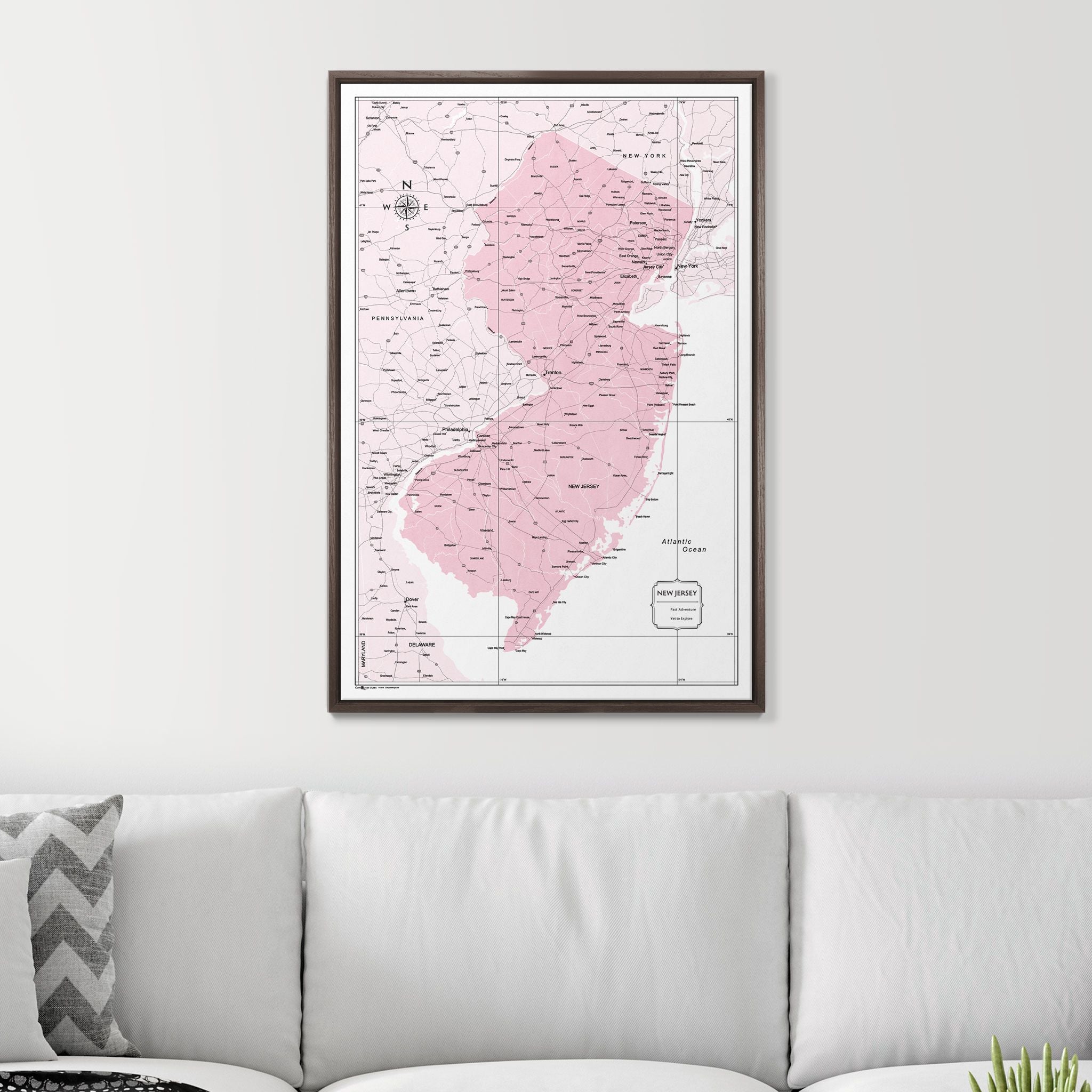 Push Pin New Jersey Map (Pin Board) - Pink Color Splash CM Pin Board