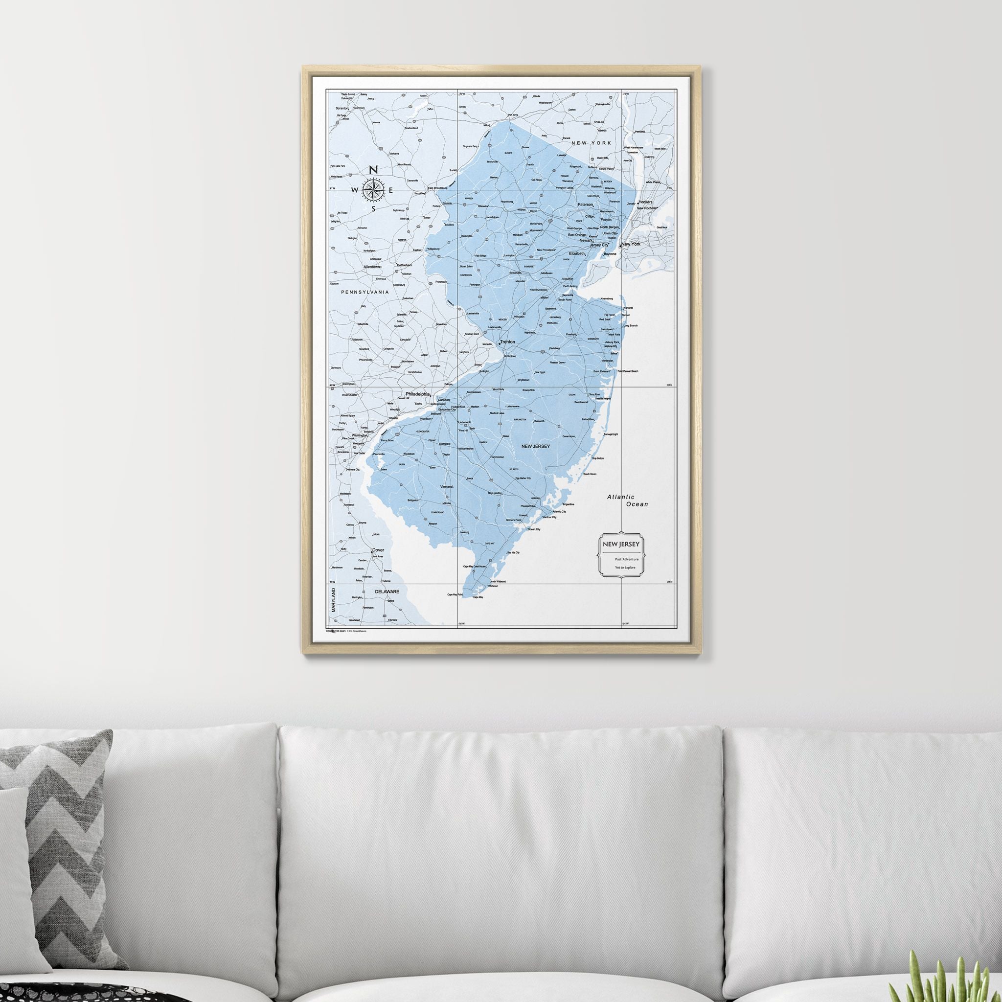 Push Pin New Jersey Map (Pin Board) - Light Blue Color Splash CM Pin Board