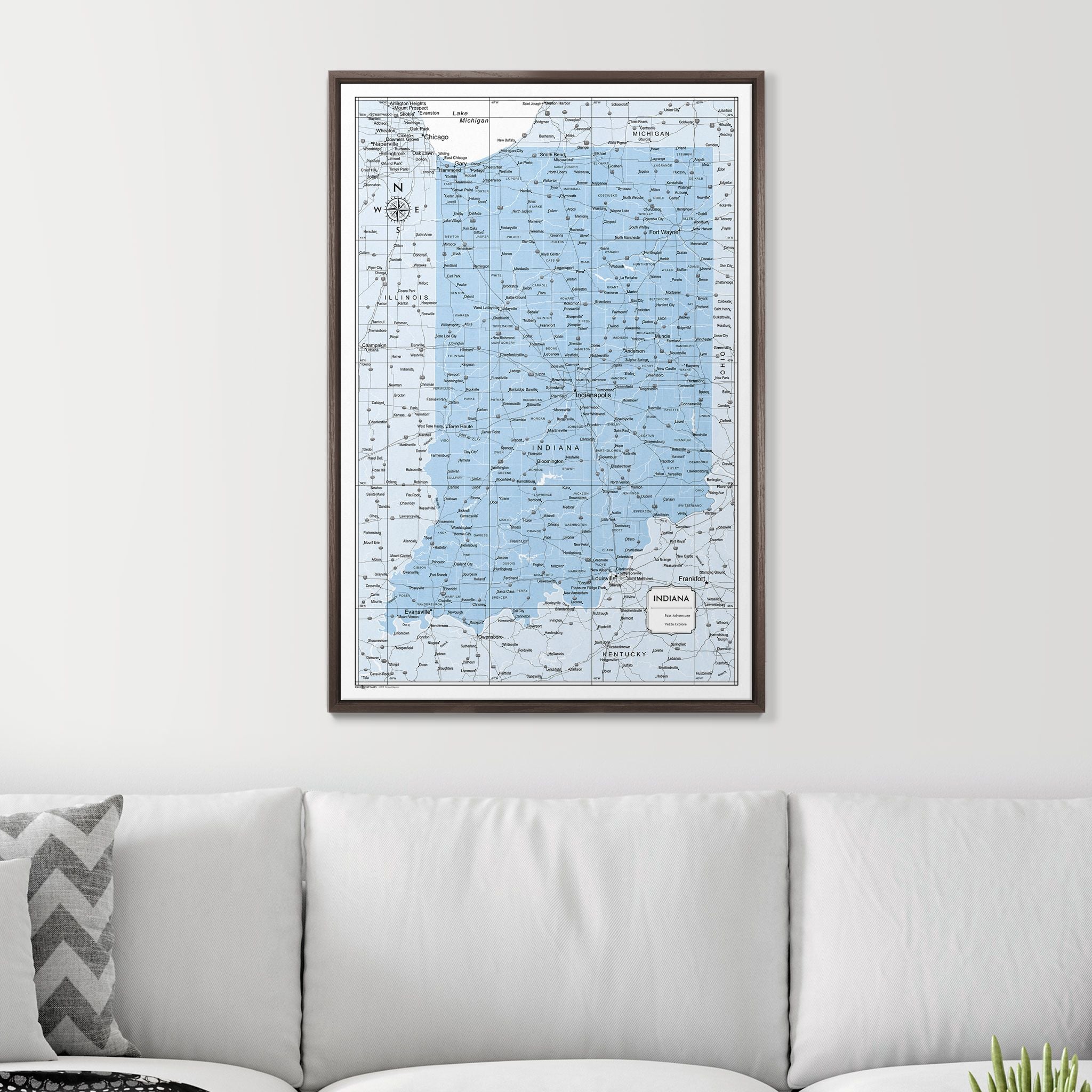 Push Pin Indiana Map (Pin Board) - Light Blue Color Splash CM Pin Board