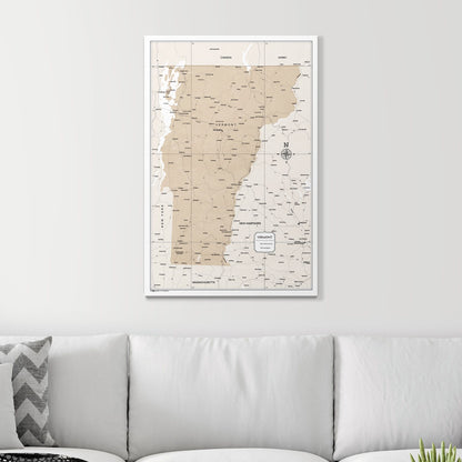 Push Pin Vermont Map (Pin Board) - Light Brown Color Splash CM Pin Board