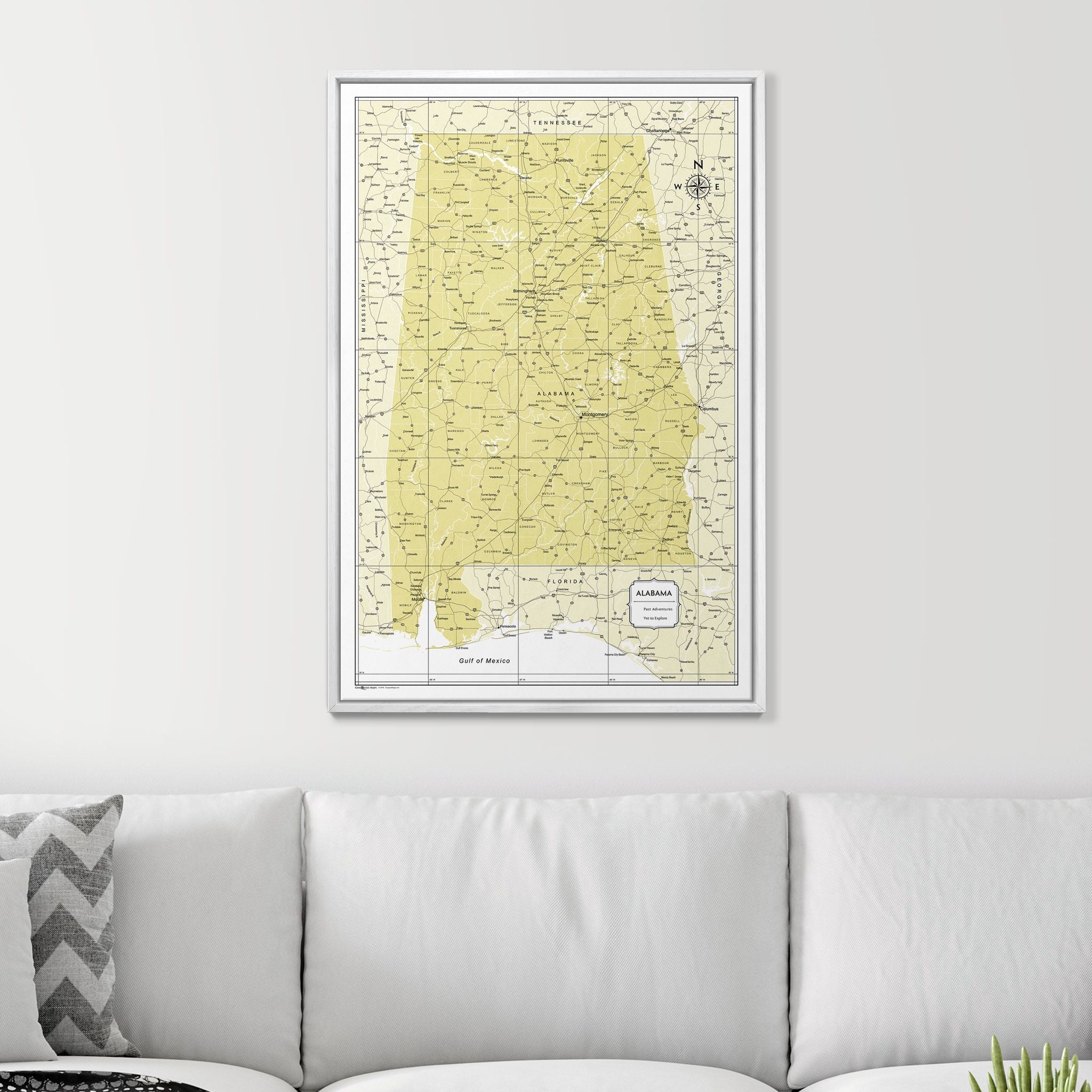 Push Pin Alabama Map (Pin Board) - Yellow Color Splash CM Pin Board