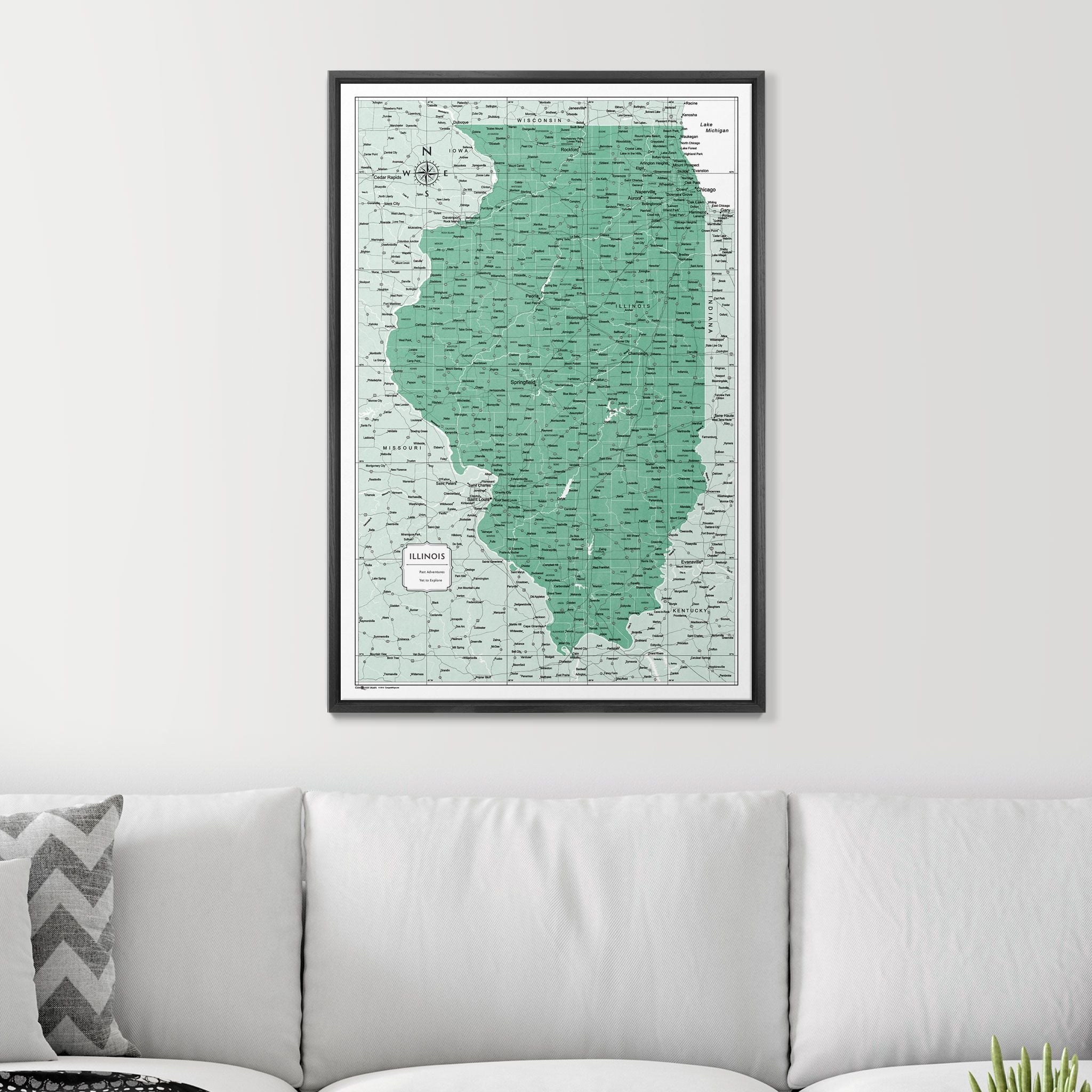 Push Pin Illinois Map (Pin Board) - Green Color Splash CM Pin Board