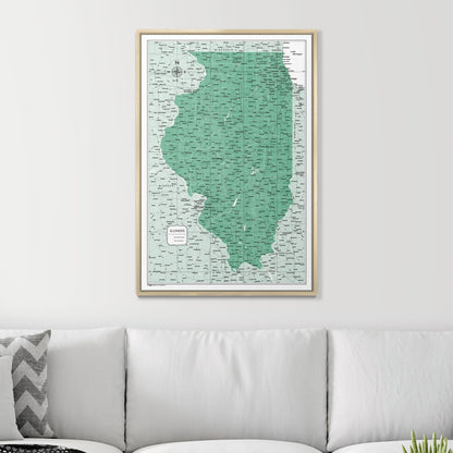 Push Pin Illinois Map (Pin Board) - Green Color Splash CM Pin Board