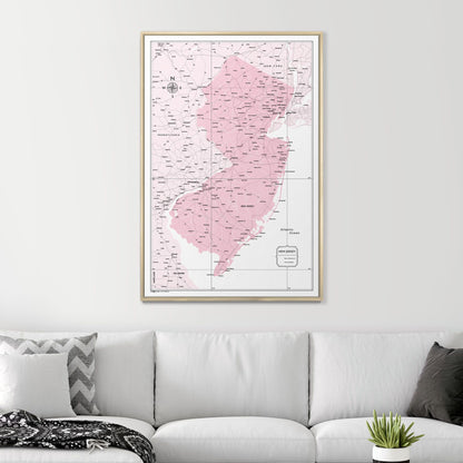 Push Pin New Jersey Map (Pin Board) - Pink Color Splash CM Pin Board