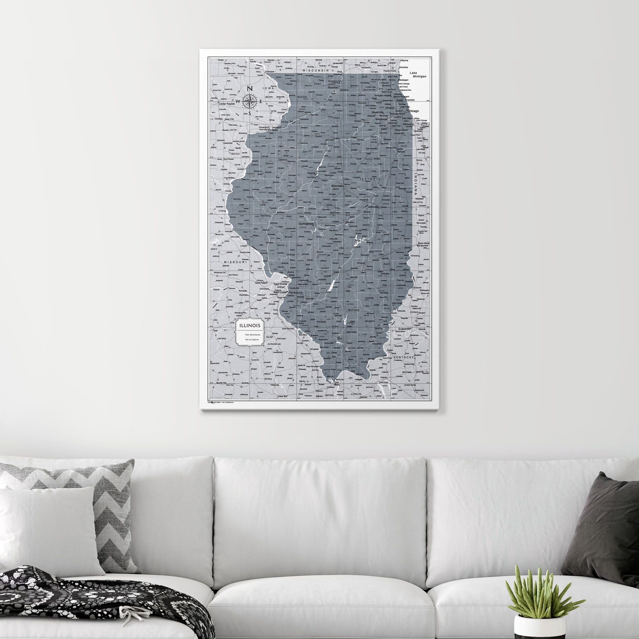 Push Pin Illinois Map (Pin Board) - Dark Gray Color Splash CM Pin Board