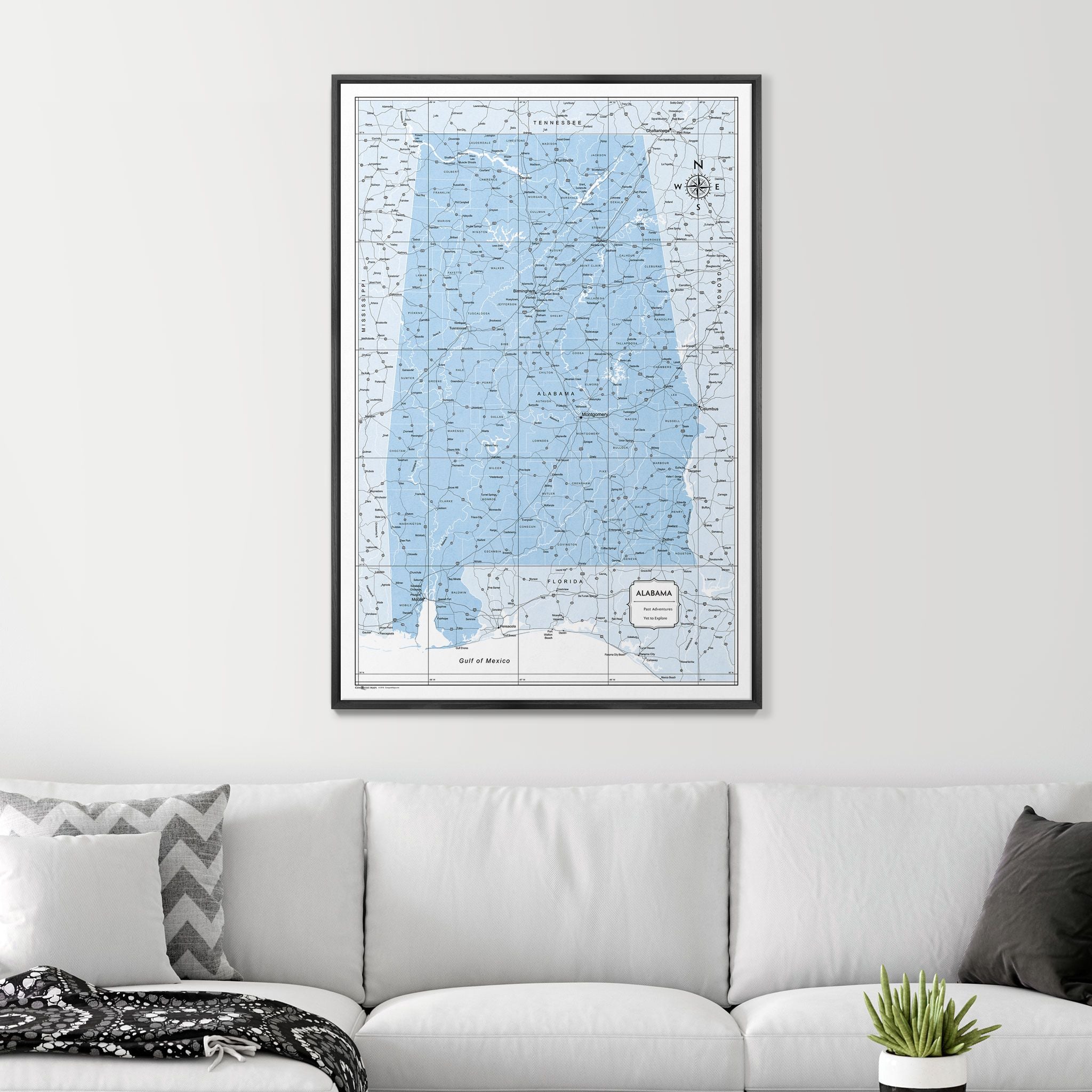 Push Pin Alabama Map (Pin Board) - Light Blue Color Splash CM Pin Board