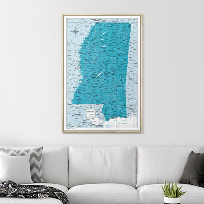 Push Pin Mississippi Map (Pin Board) - Teal Color Splash CM Pin Board