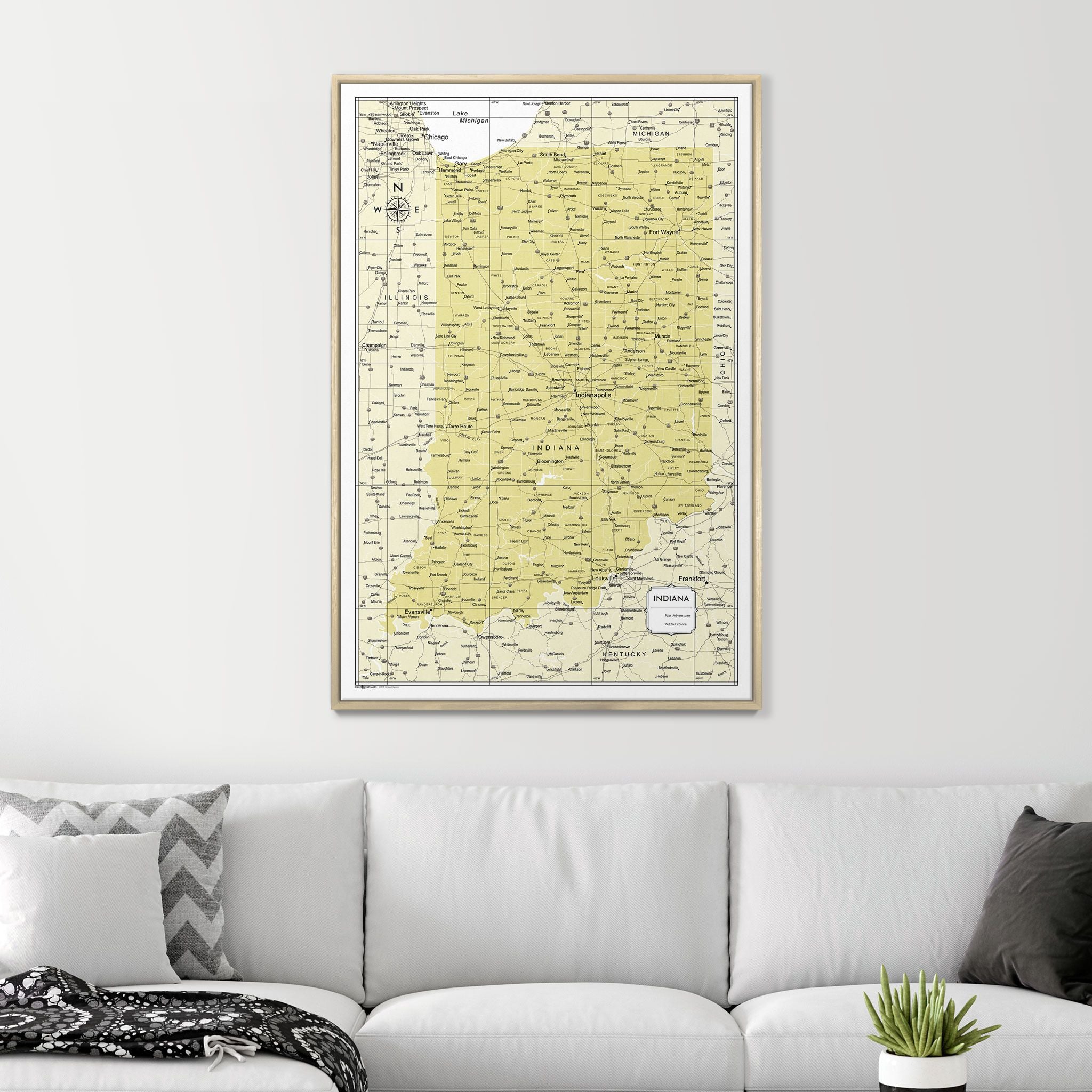 Push Pin Indiana Map (Pin Board) - Yellow Color Splash CM Pin Board