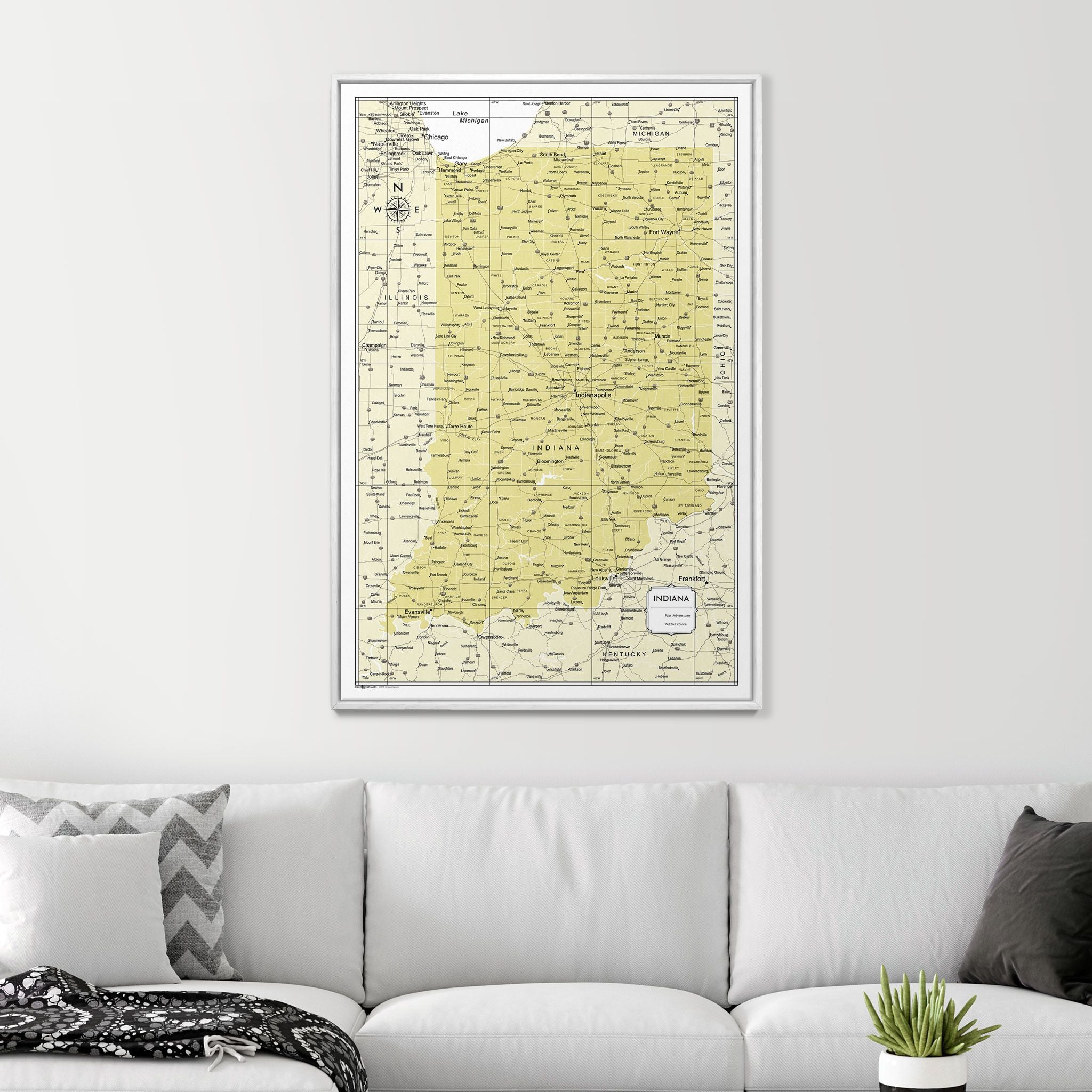 Push Pin Indiana Map (Pin Board) - Yellow Color Splash CM Pin Board