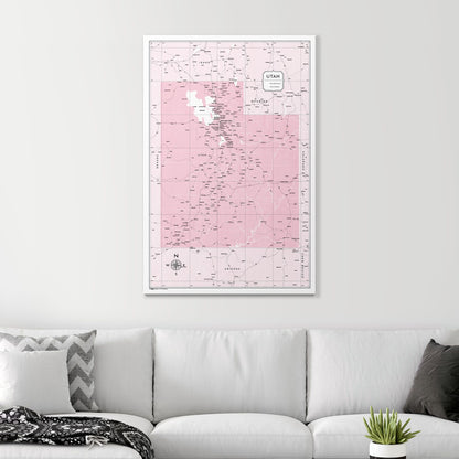 Push Pin Utah Map (Pin Board) - Pink Color Splash CM Pin Board