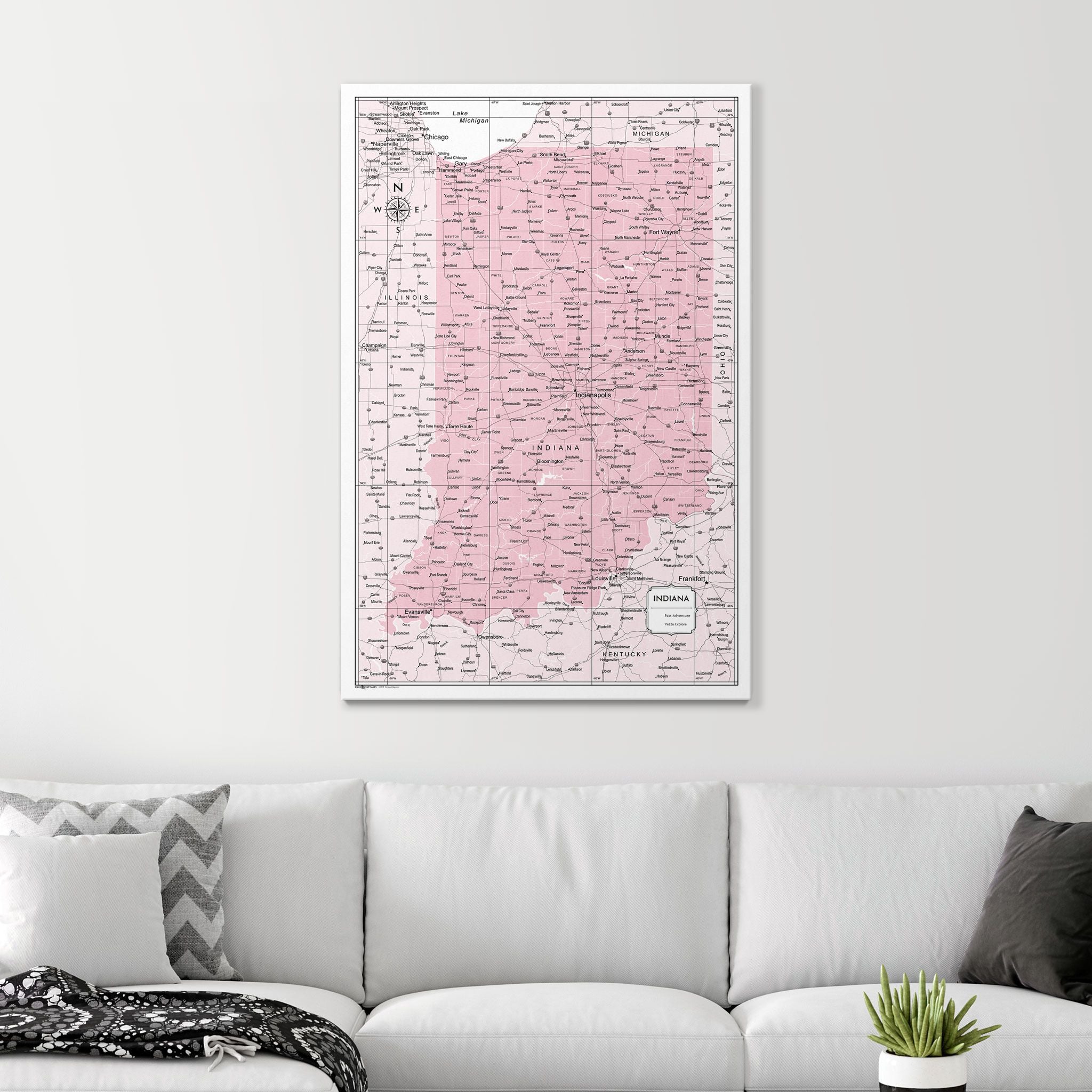 Push Pin Indiana Map (Pin Board) - Pink Color Splash CM Pin Board